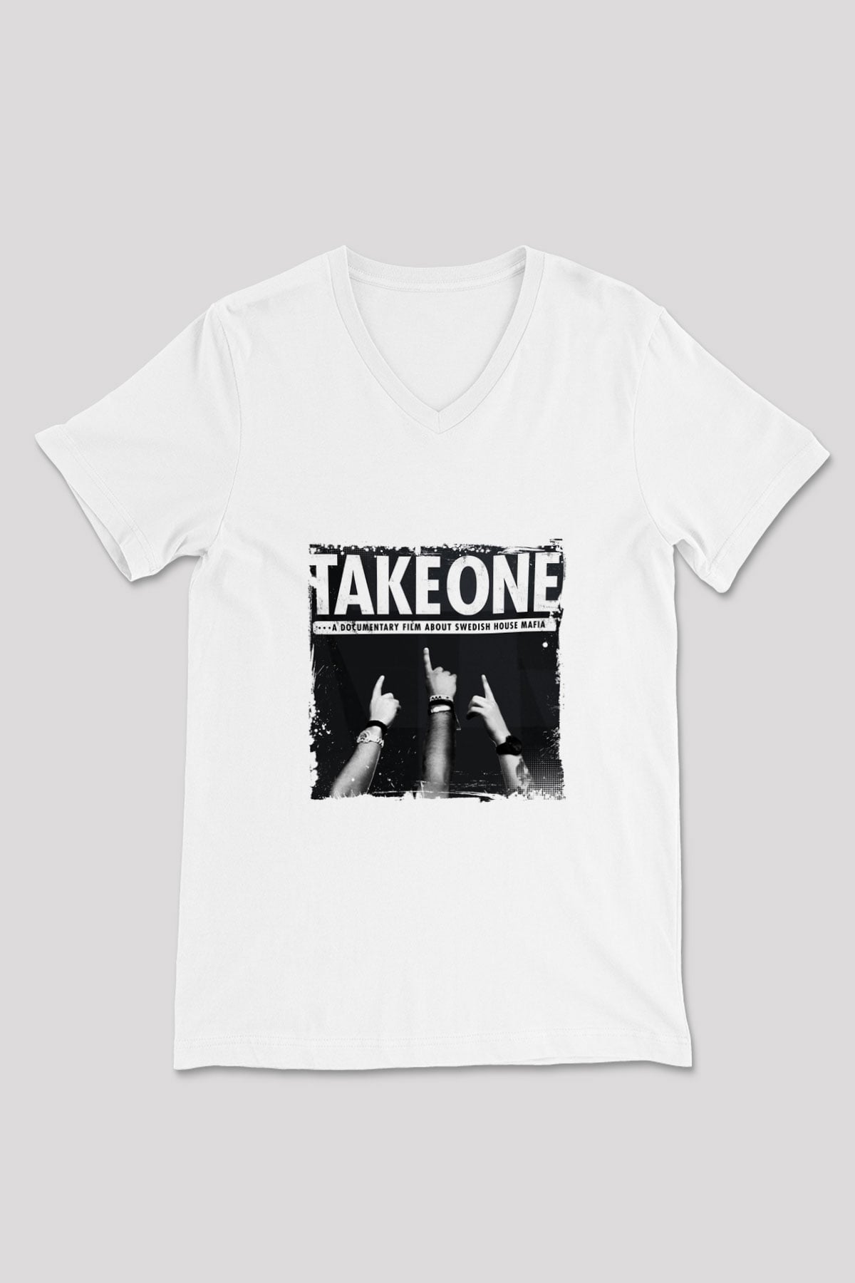 Swedish House Mafia Baskılı Beyaz V Yaka Unisex Tişört