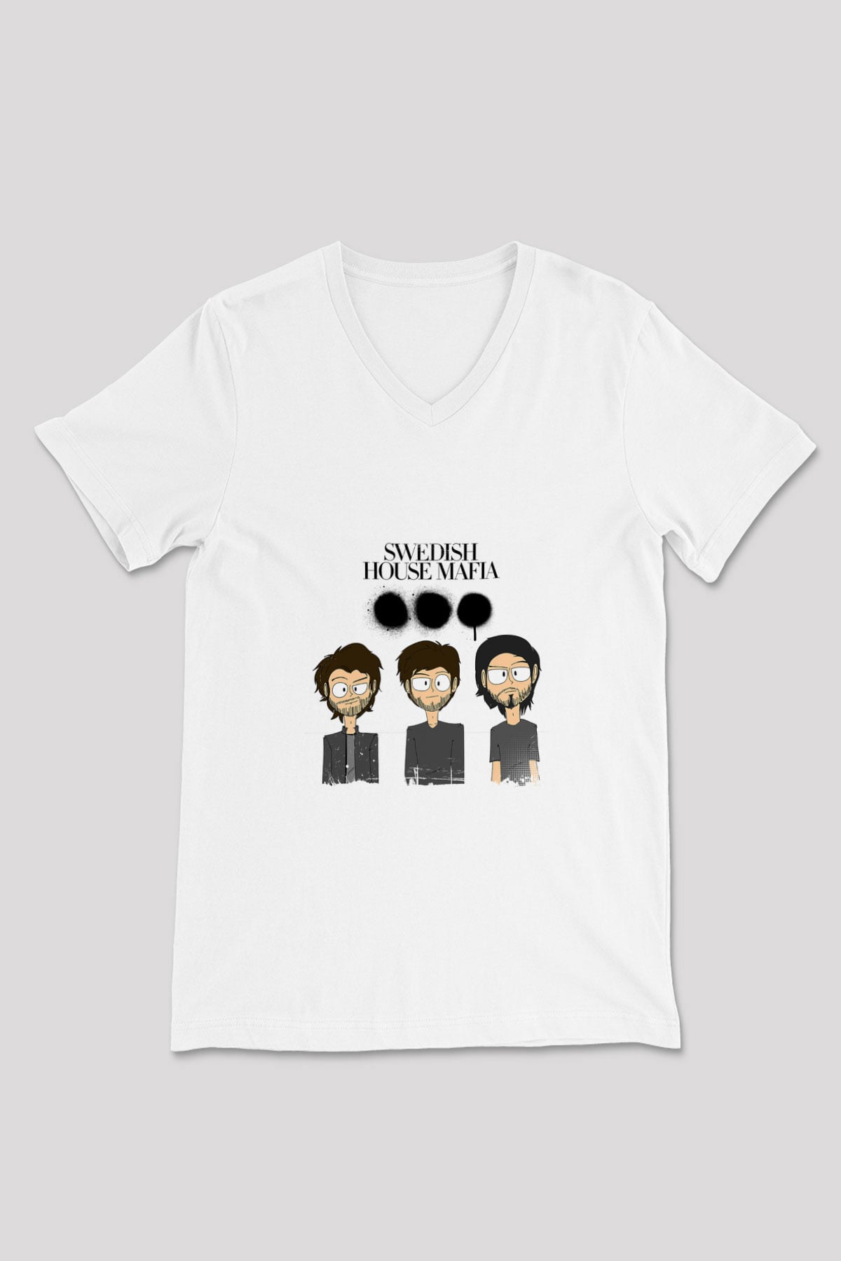 Swedish House Mafia Baskılı Beyaz V Yaka Unisex Tişört