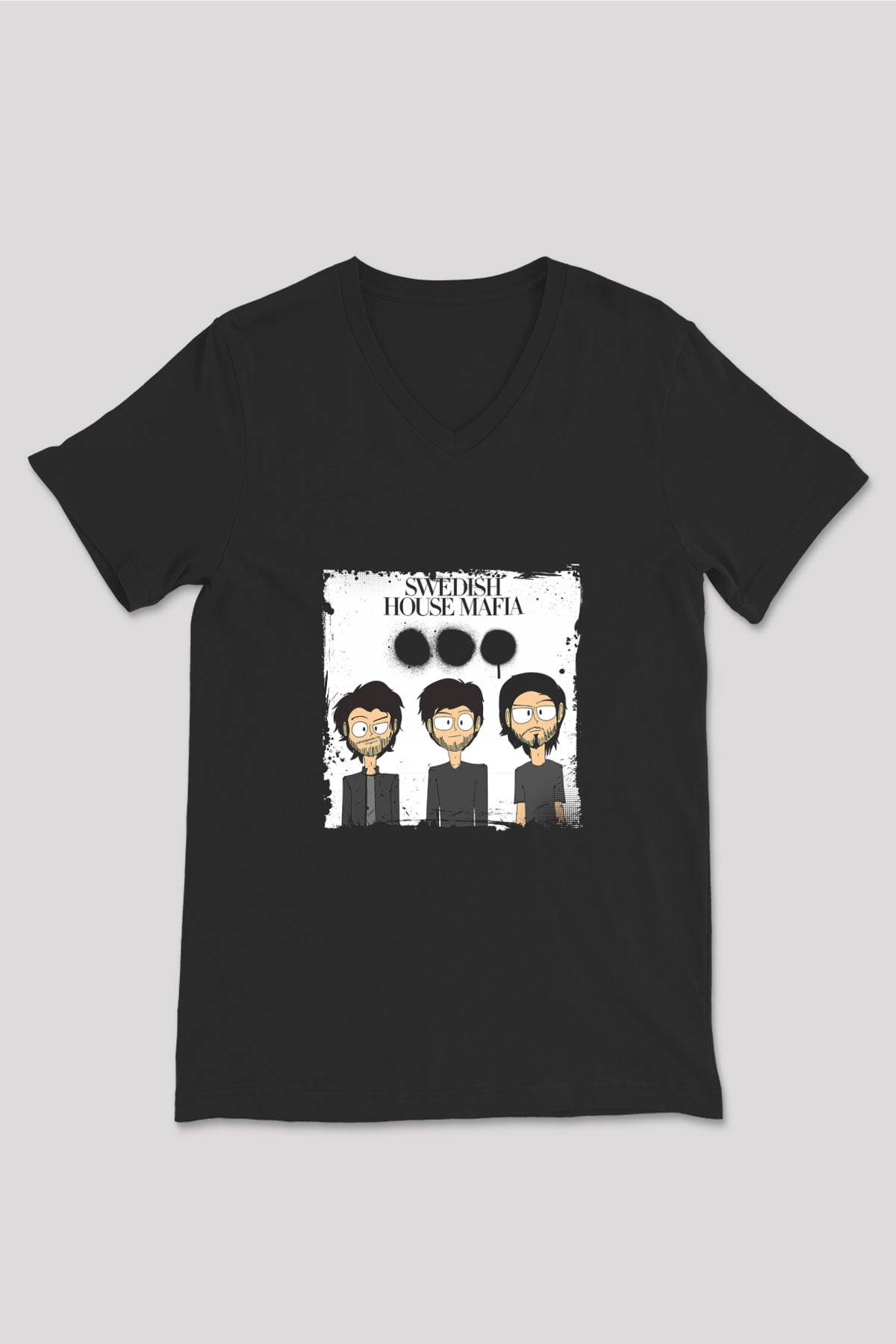 Swedish House Mafia Baskılı Unisex Siyah V Yaka Tişört