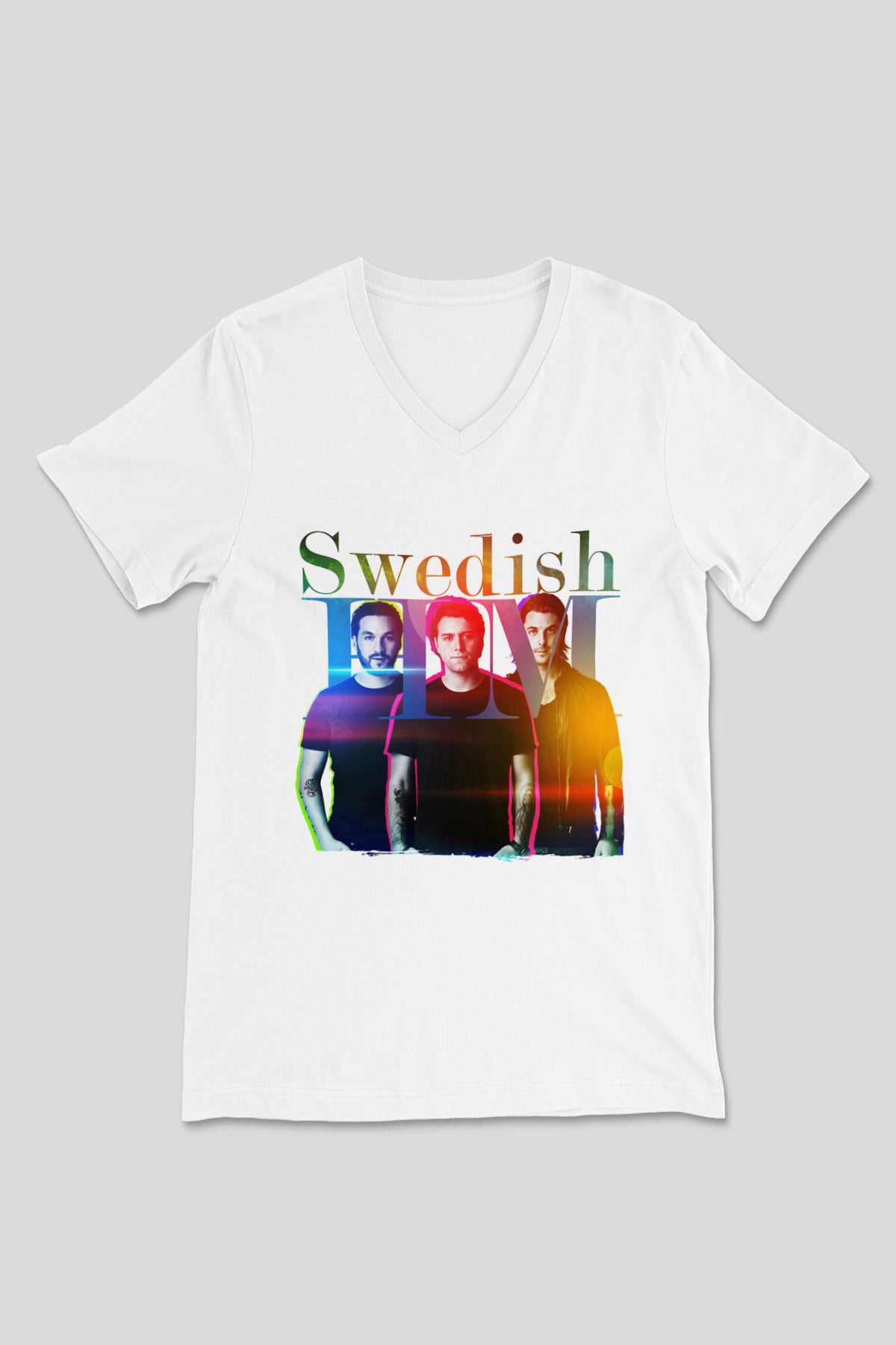 Swedish House Mafia Beyaz Unisex V Yaka Tişört