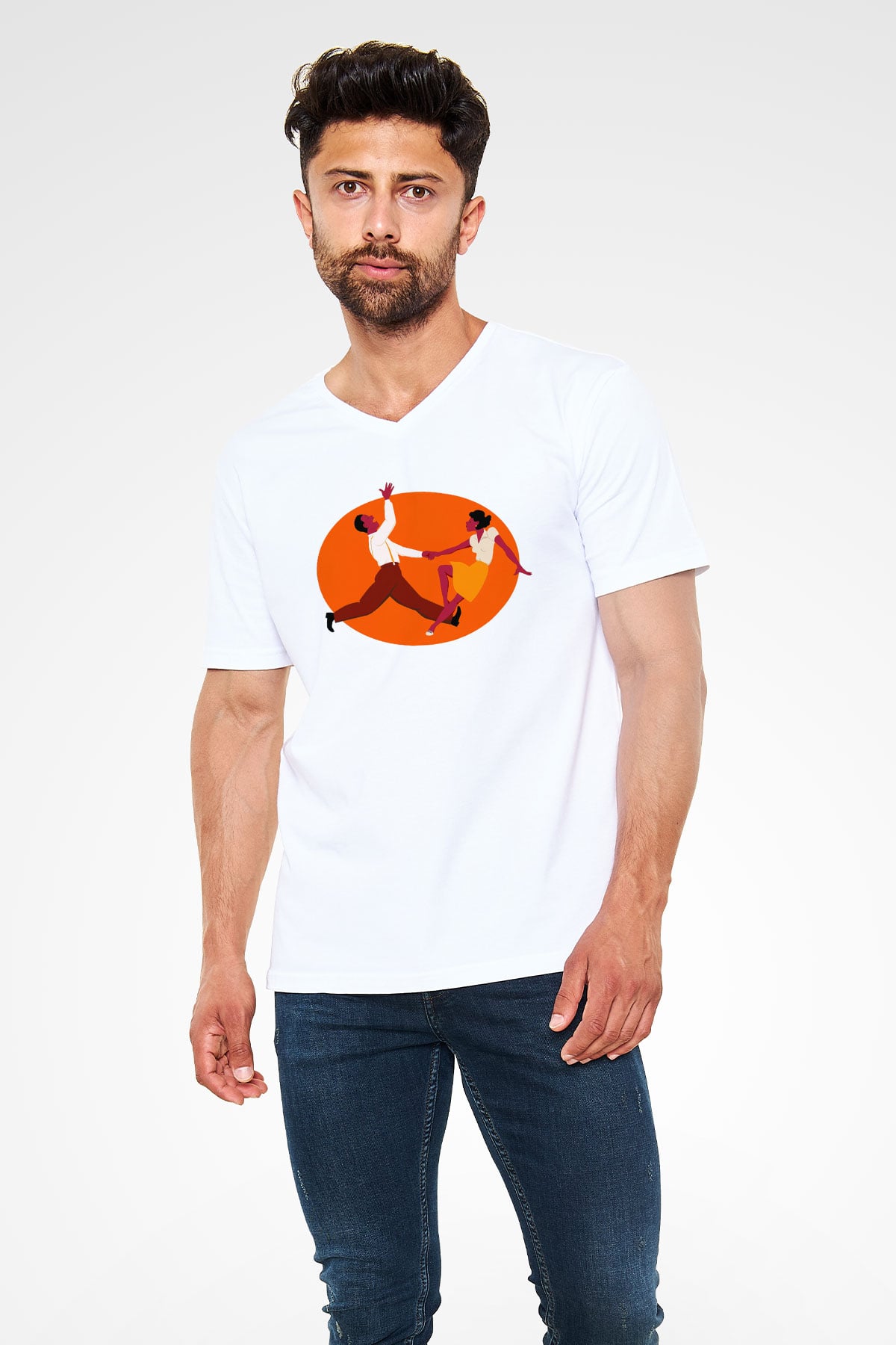 Swing Beyaz Unisex V Yaka Tişört T-Shirt