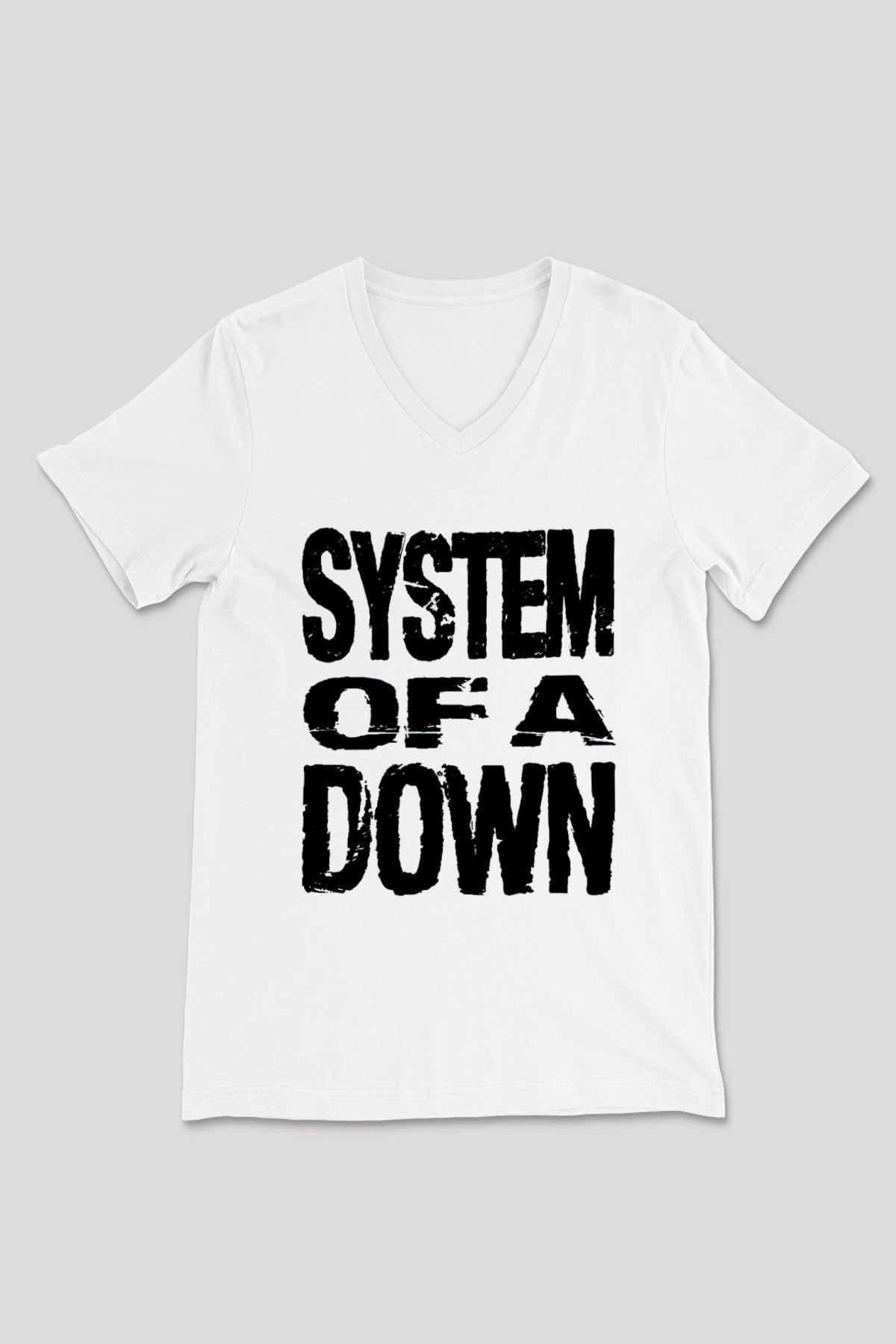 System of a Down Beyaz Unisex V Yaka Tişört T-Shirt