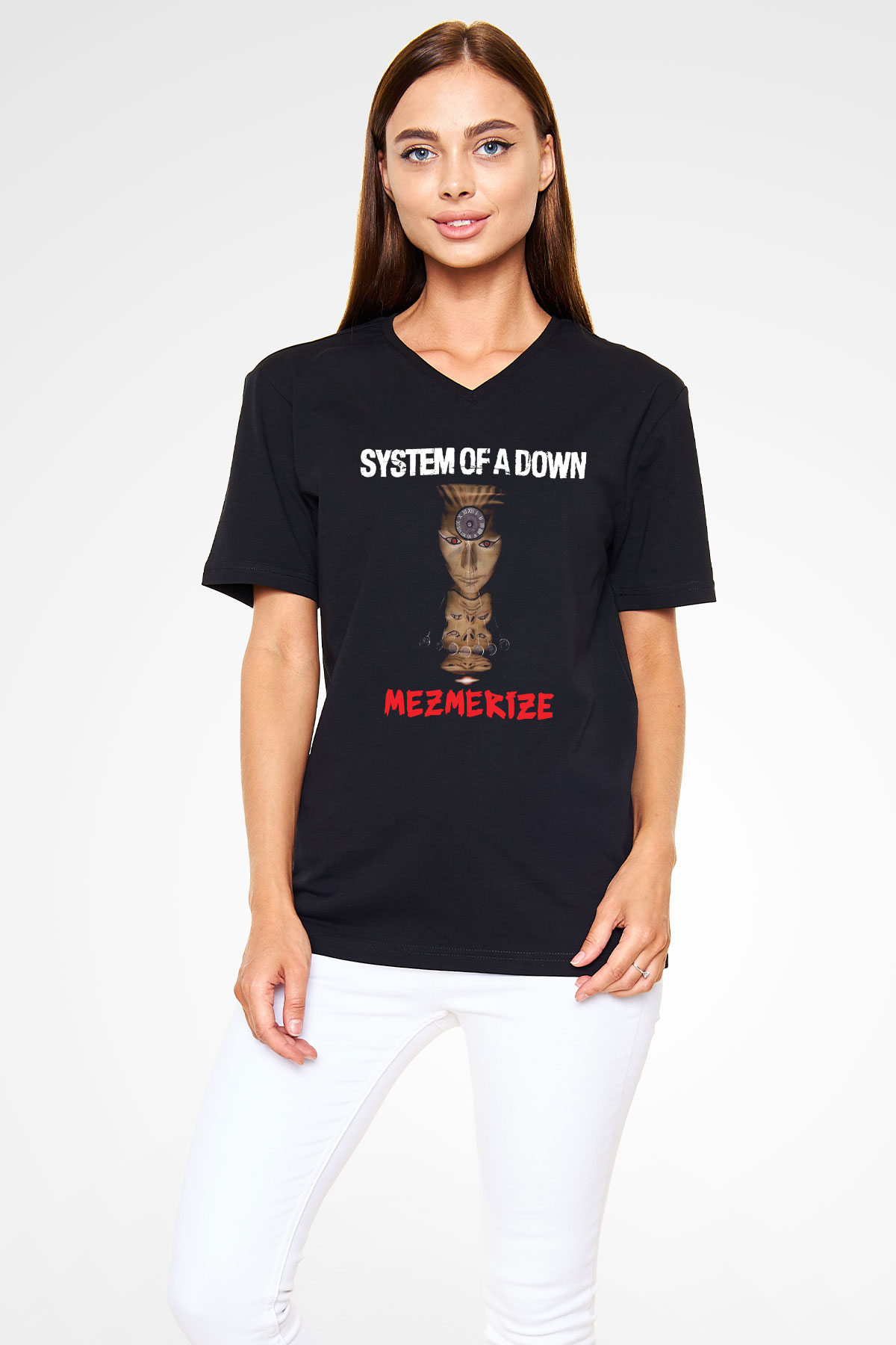 System of a Down Siyah Unisex V Yaka Tişört T-Shirt