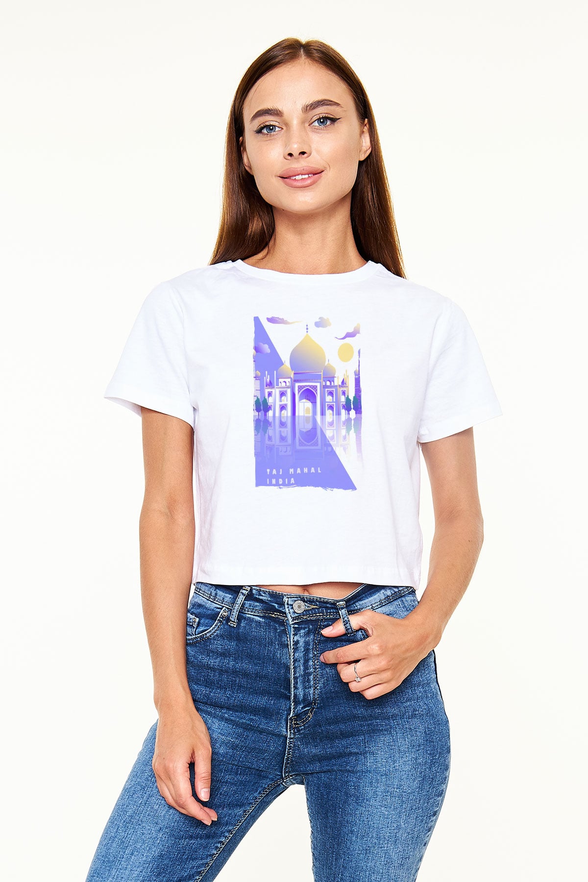 Tac Mahal Beyaz  Crop Top Tişört