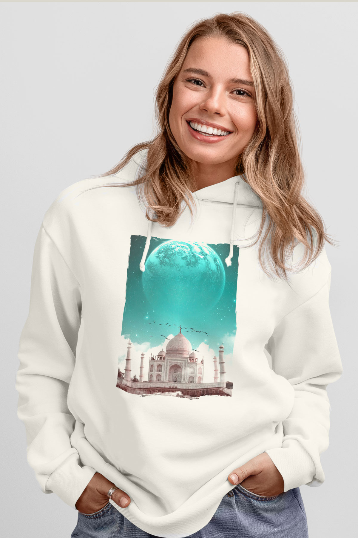 Tac Mahal Beyaz Unisex Hoodie