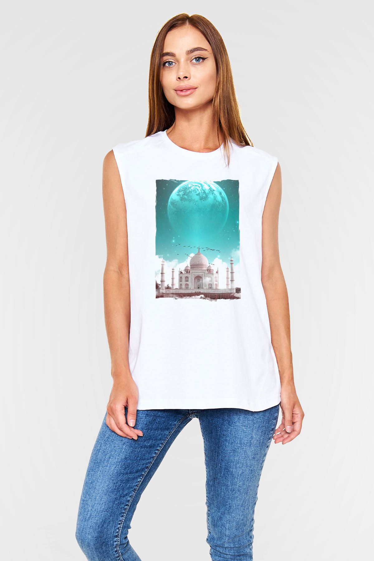 Tac Mahal Beyaz Unisex Kolsuz Tişört