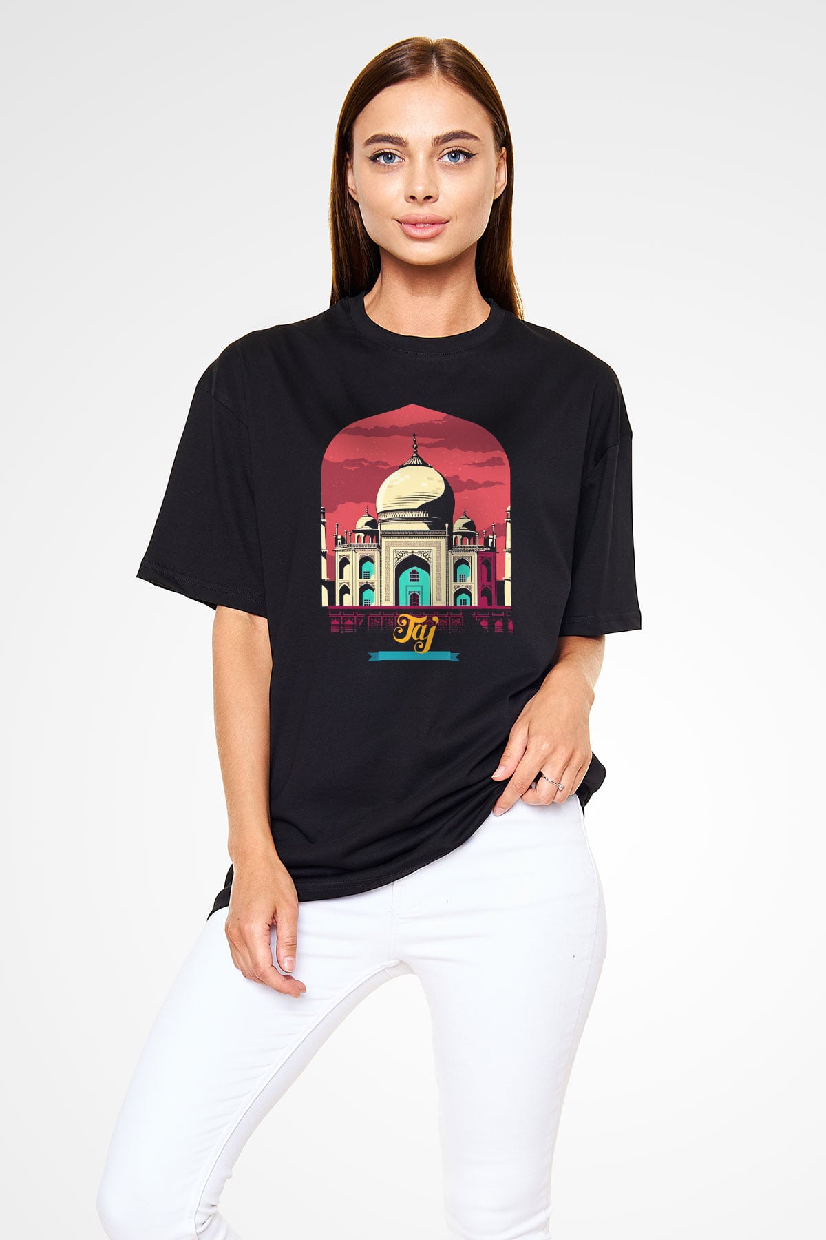 Tac Mahal Siyah Unisex Oversize Tişört T-Shirt