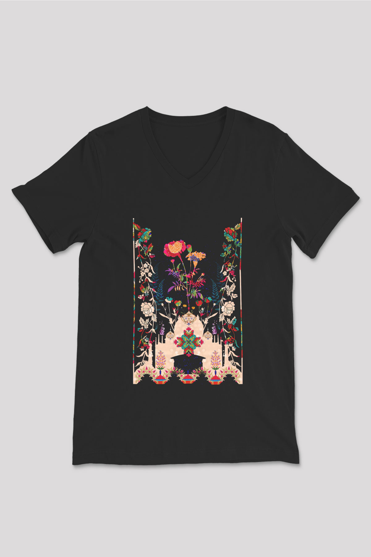 Tac Mahal Siyah Unisex V Yaka Tişört