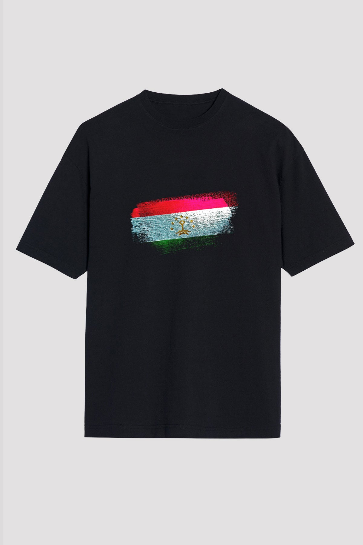 Tacikistan - Tajikistan Bayrağı Baskılı Unisex Siyah Oversize Tişört