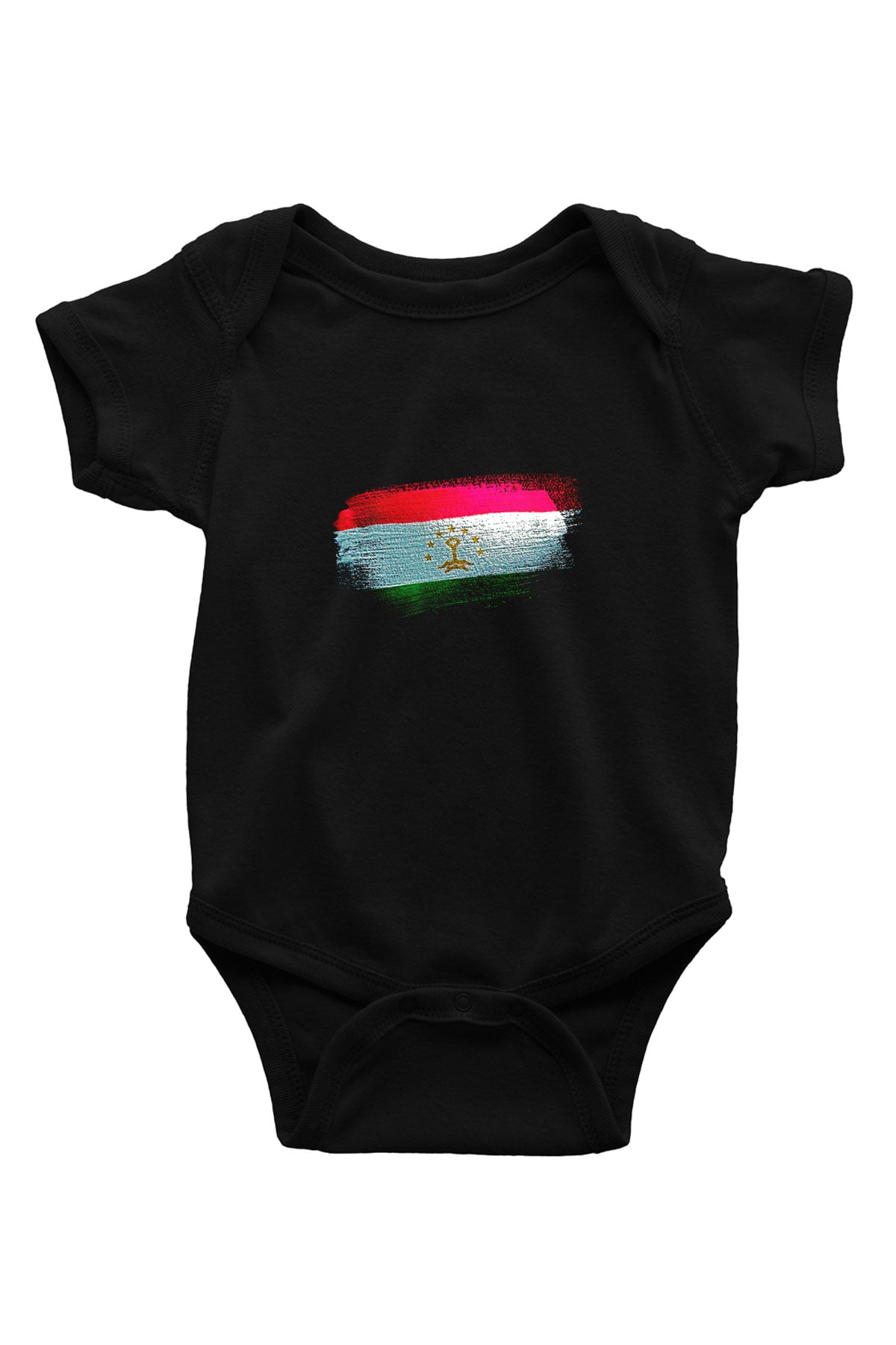 Tacikistan - Tajikistan Bayrağı Baskılı Unisex Siyah Bebek Body - Zıbın