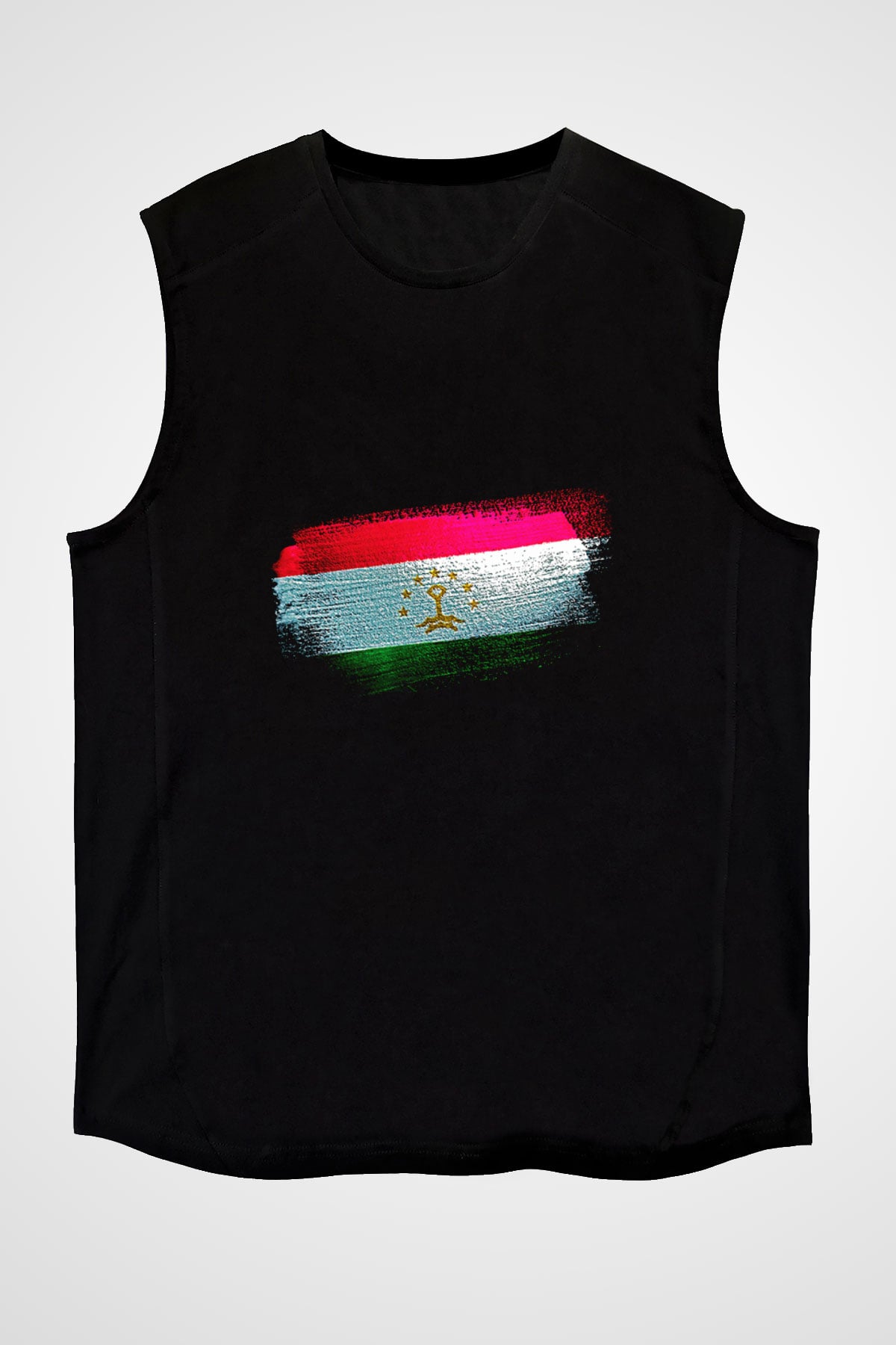Tacikistan - Tajikistan Bayrağı Baskılı Unisex Siyah Kolsuz Tişört