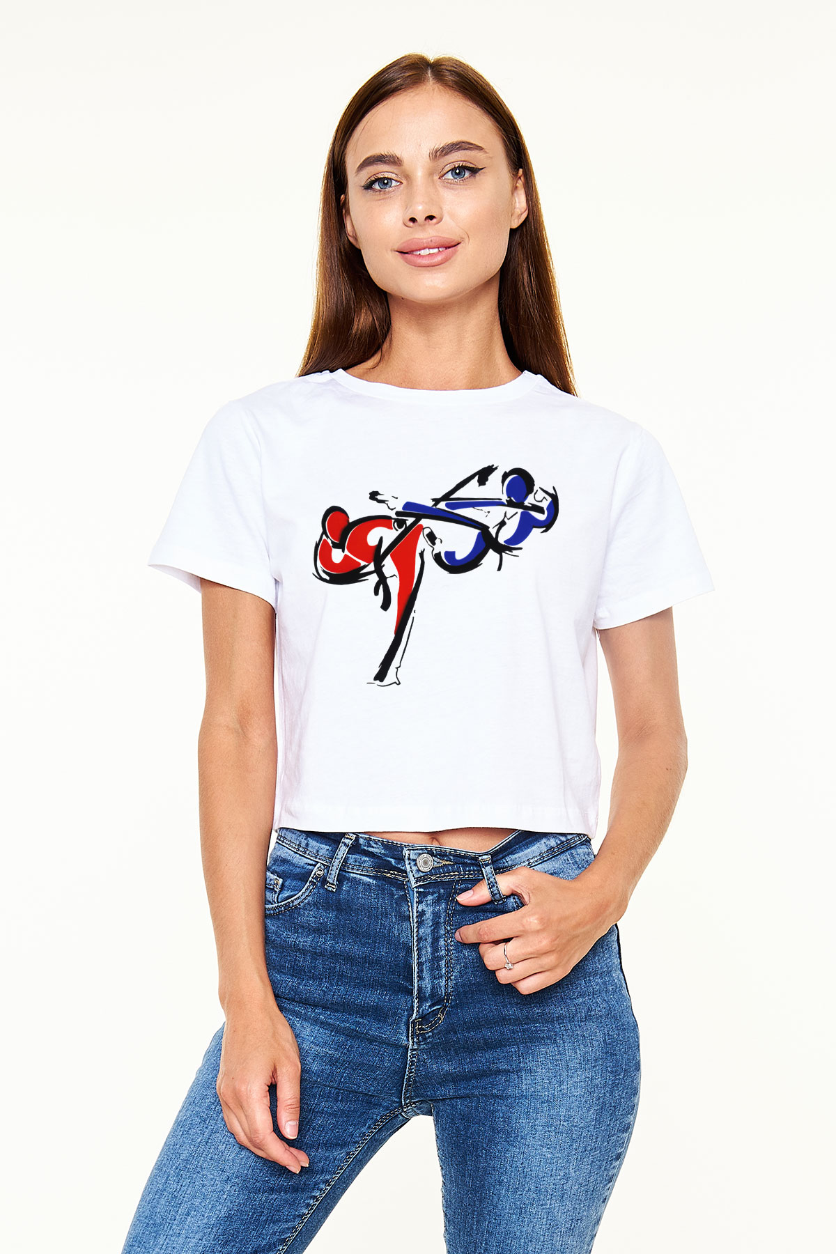 Taekwondo Beyaz Croptop Tişört