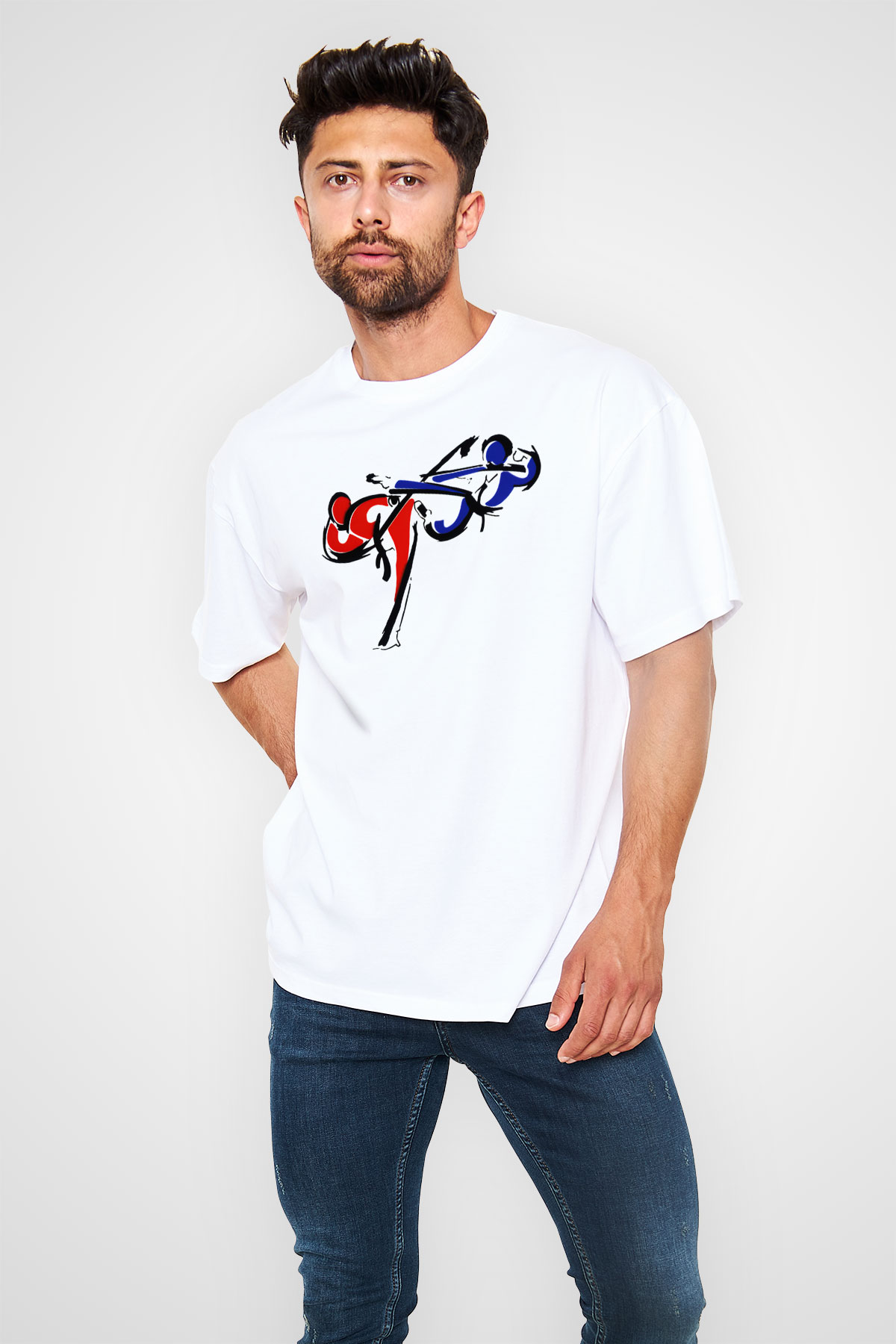 Taekwondo Beyaz Unisex Oversize Tişört T-Shirt