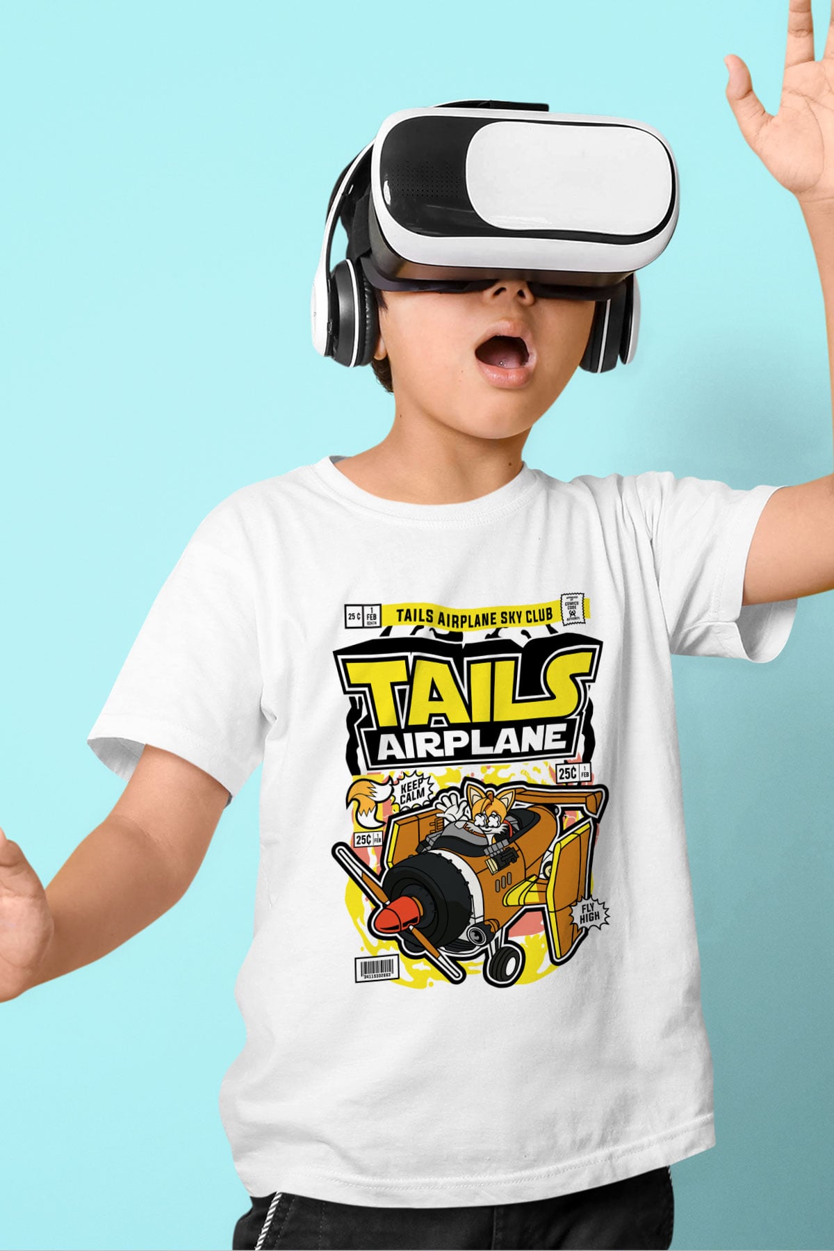 Tails Airplane  Baskılı Unisex Beyaz Çocuk Tişört
