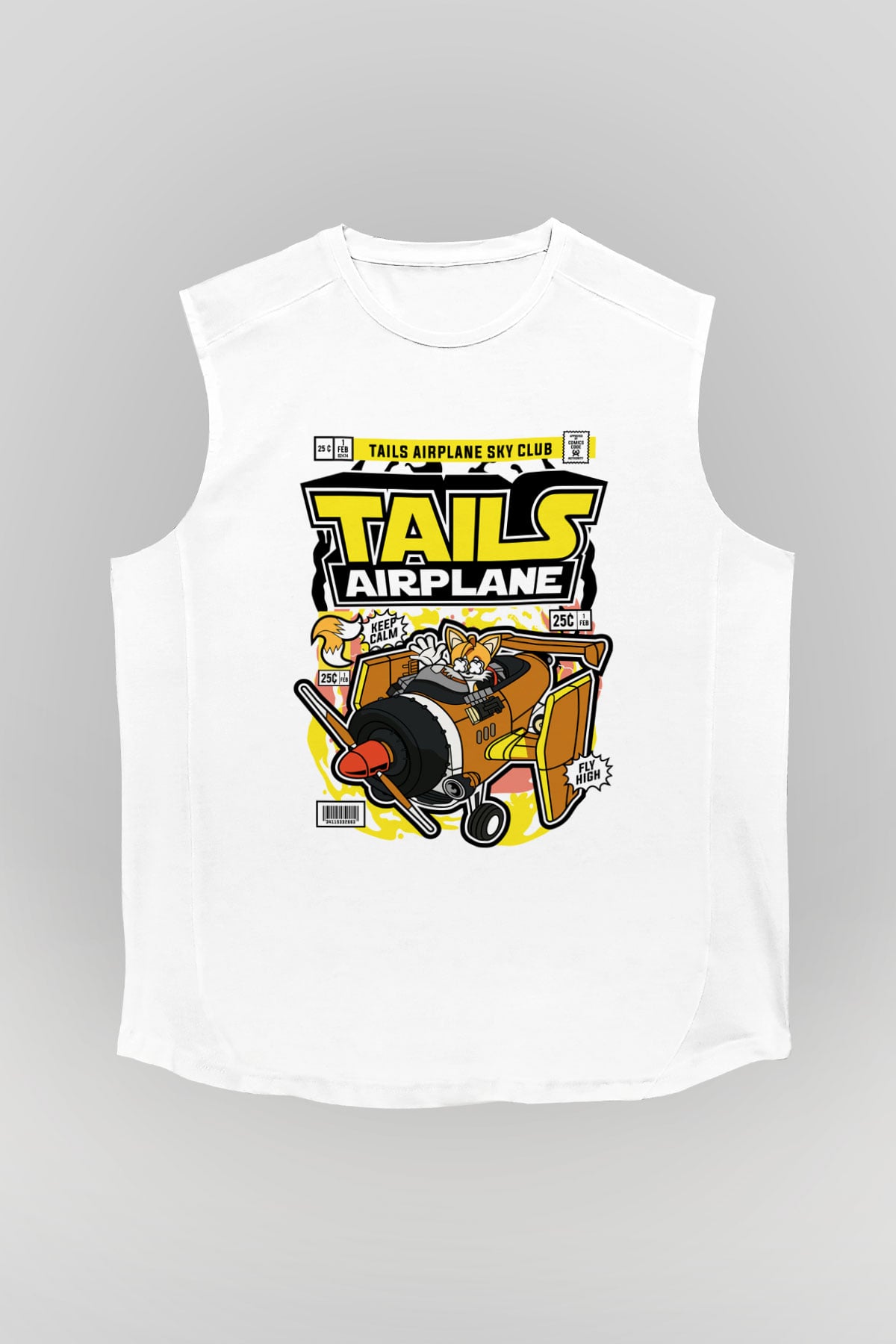 Tails Airplane  Baskılı Unisex Beyaz Kolsuz Tişört