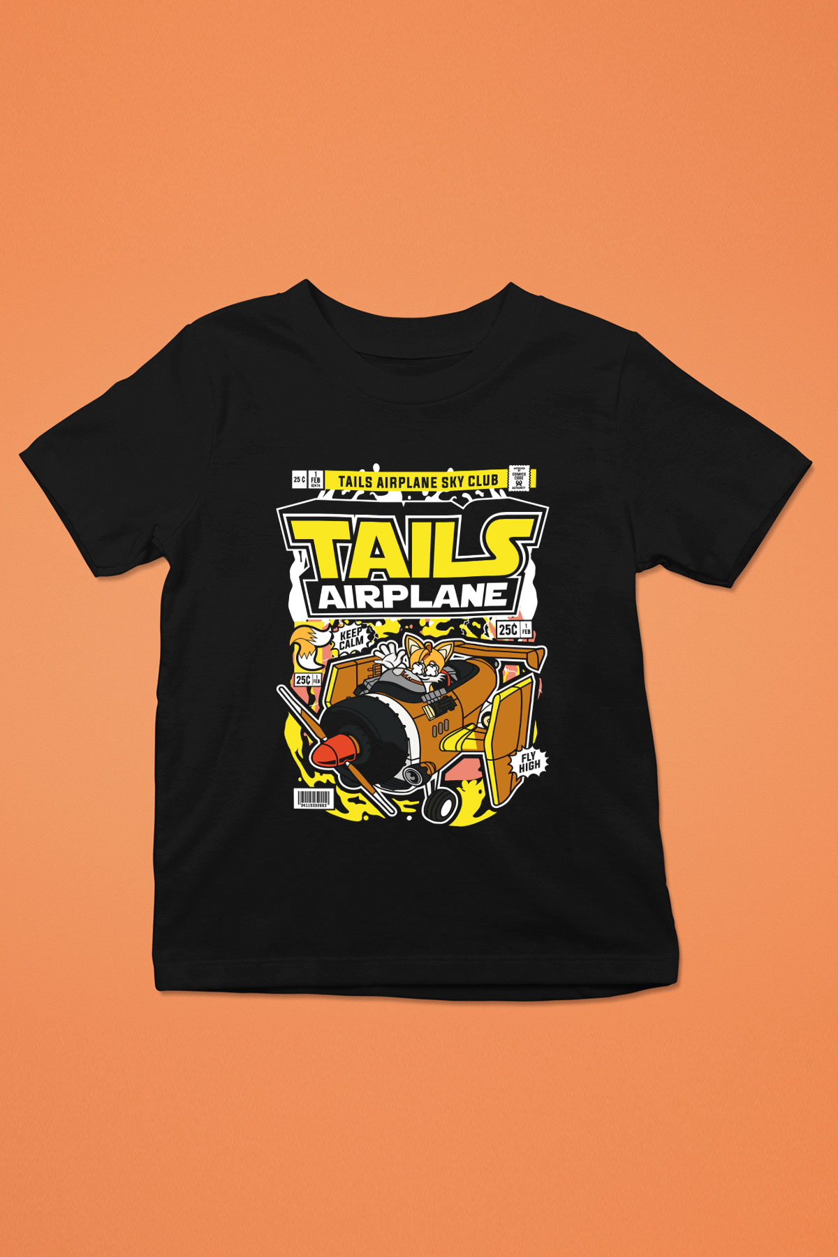Tails Airplane Baskılı Unisex Siyah Çocuk Tişört