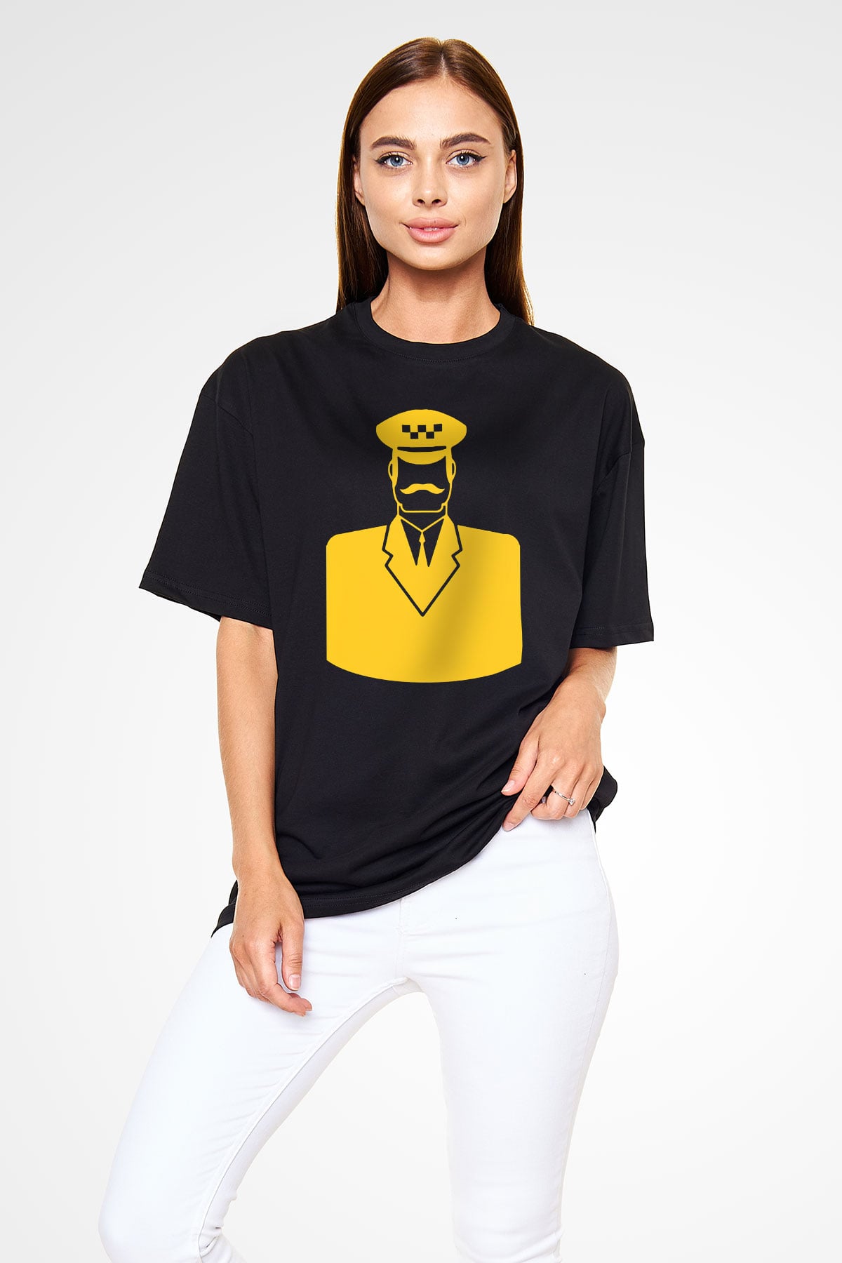 Taksici Siyah Unisex Oversize Tişört T-Shirt