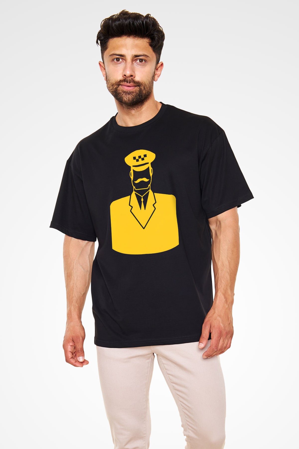 Taksici Siyah Unisex Oversize Tişört T-Shirt