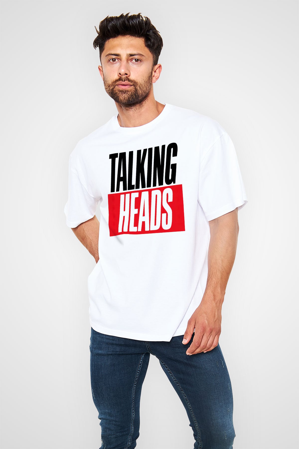 Talking Heads Beyaz Unisex Oversize Tişört T-Shirt
