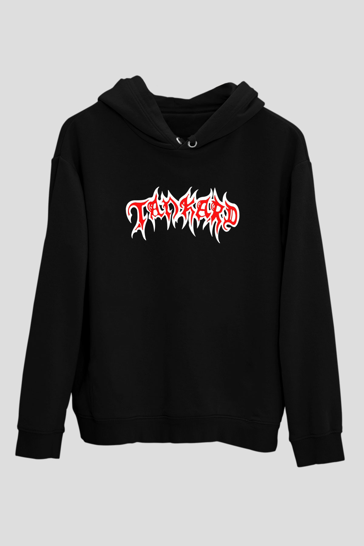 Tankard Baskılı Unisex Siyah Kapüşonlu Sweatshirt