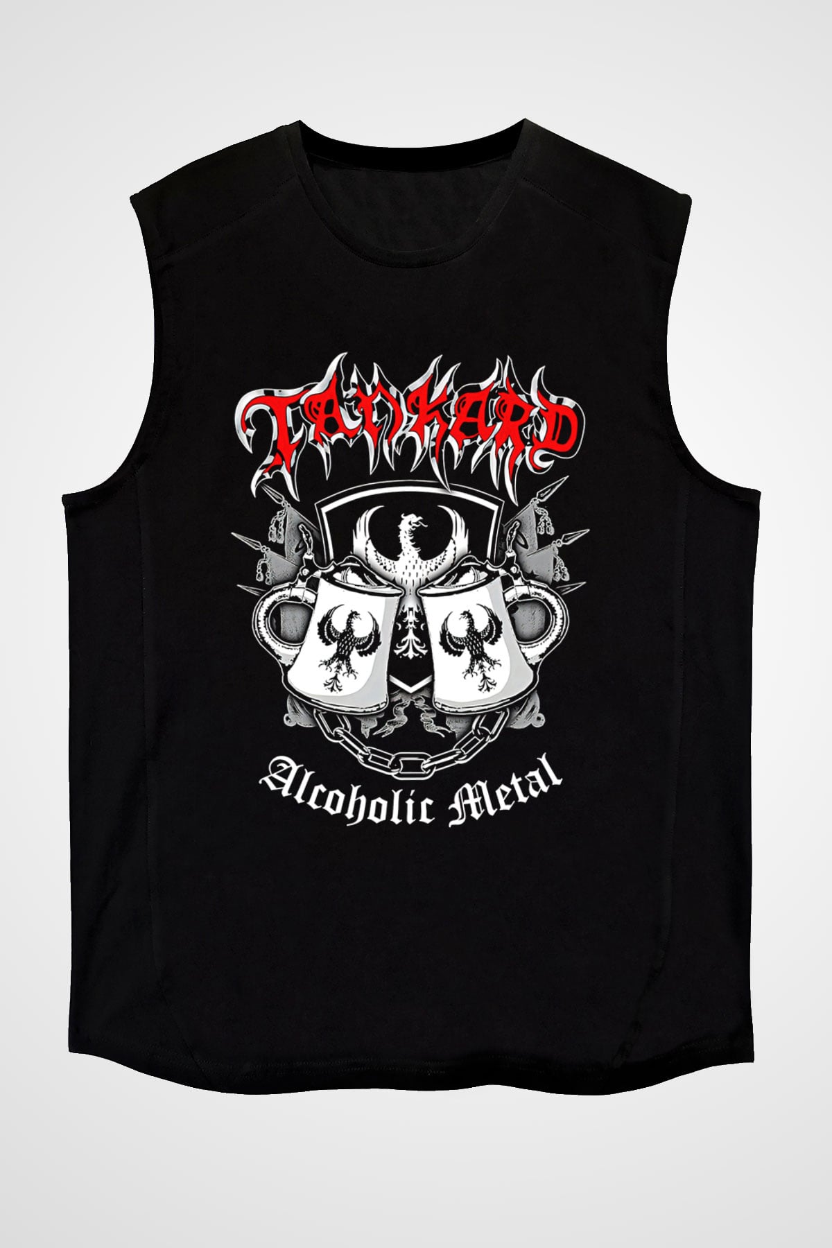 Tankard Baskılı Unisex Siyah Kolsuz Tişört - Tshirt