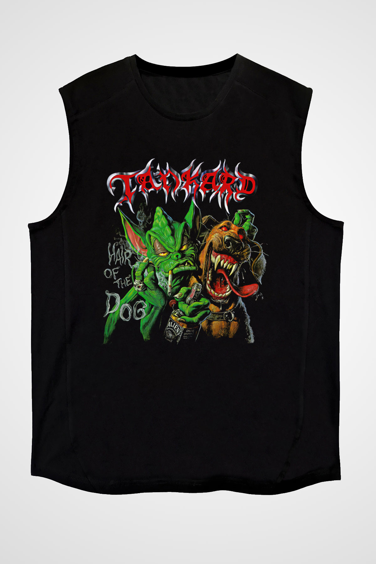 Tankard Baskılı Unisex Siyah Kolsuz Tişört - Tshirt