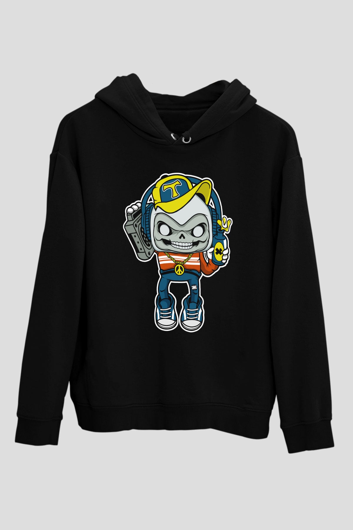 Task Master Skull Boombox Baskılı Unisex Siyah Hoodie