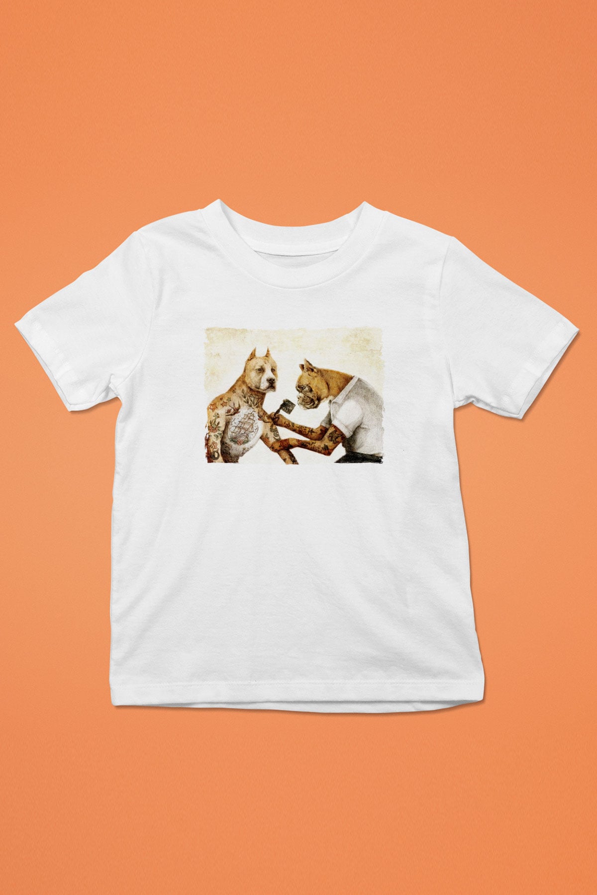 Tatoo Pitbull Baskılı Unisex Beyaz  Çocuk Tişört