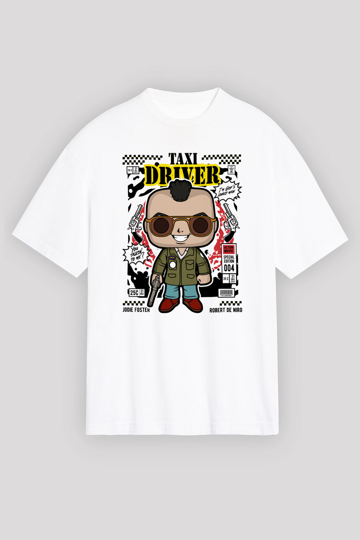 Taxi Driver Baskılı Unisex Beyaz Oversize Tişört