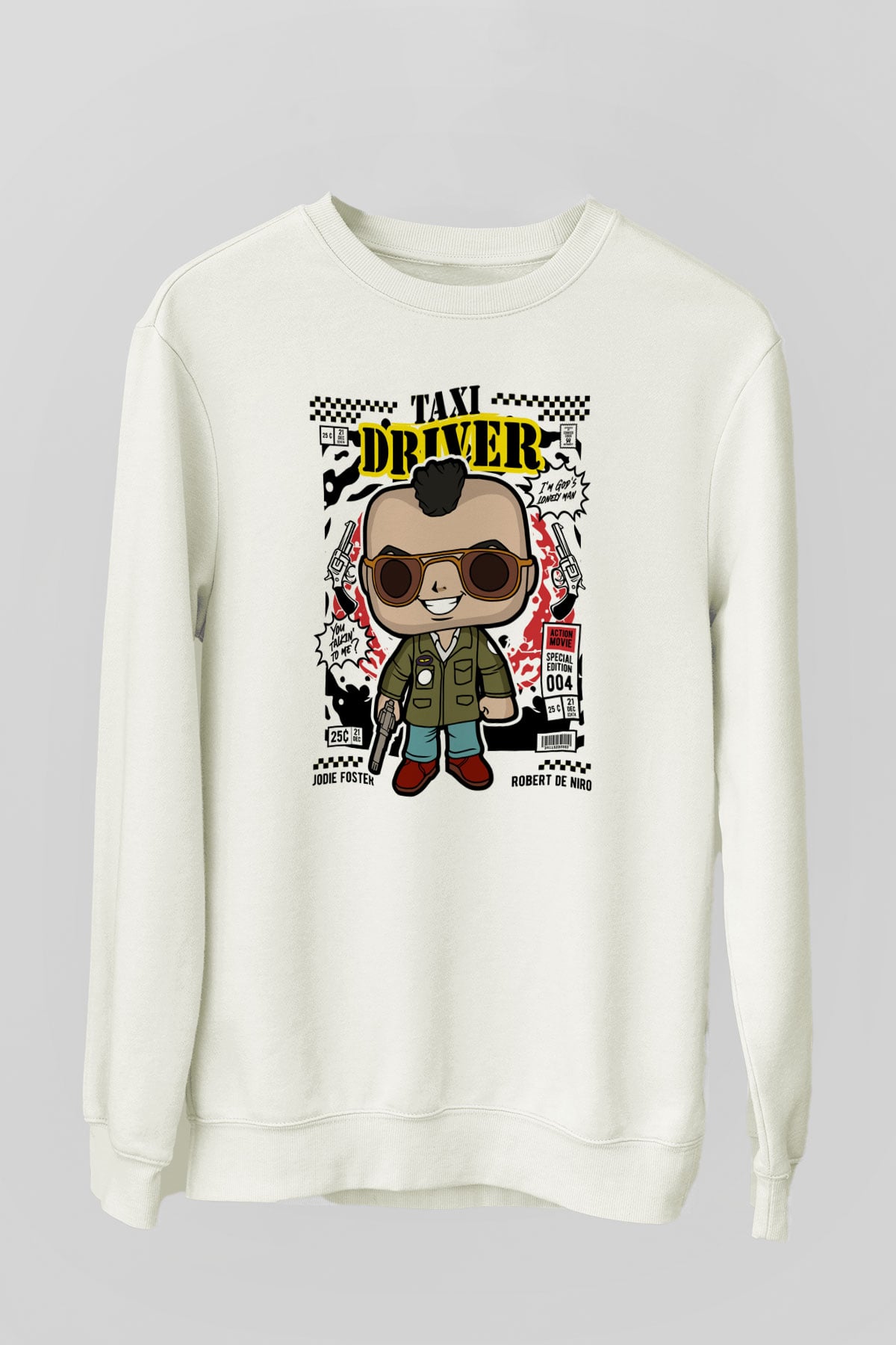 Taxi Driver Baskılı Unisex Beyaz Sweatshirt