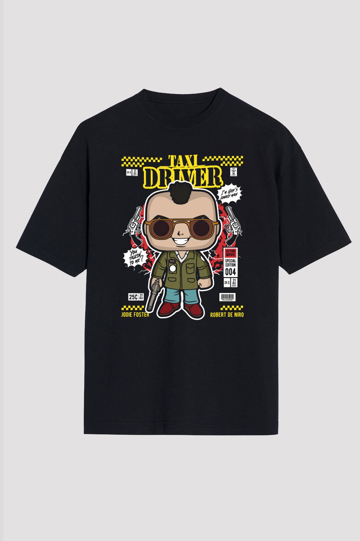 Taxi Driver Baskılı Unisex Siyah Oversize Tişört