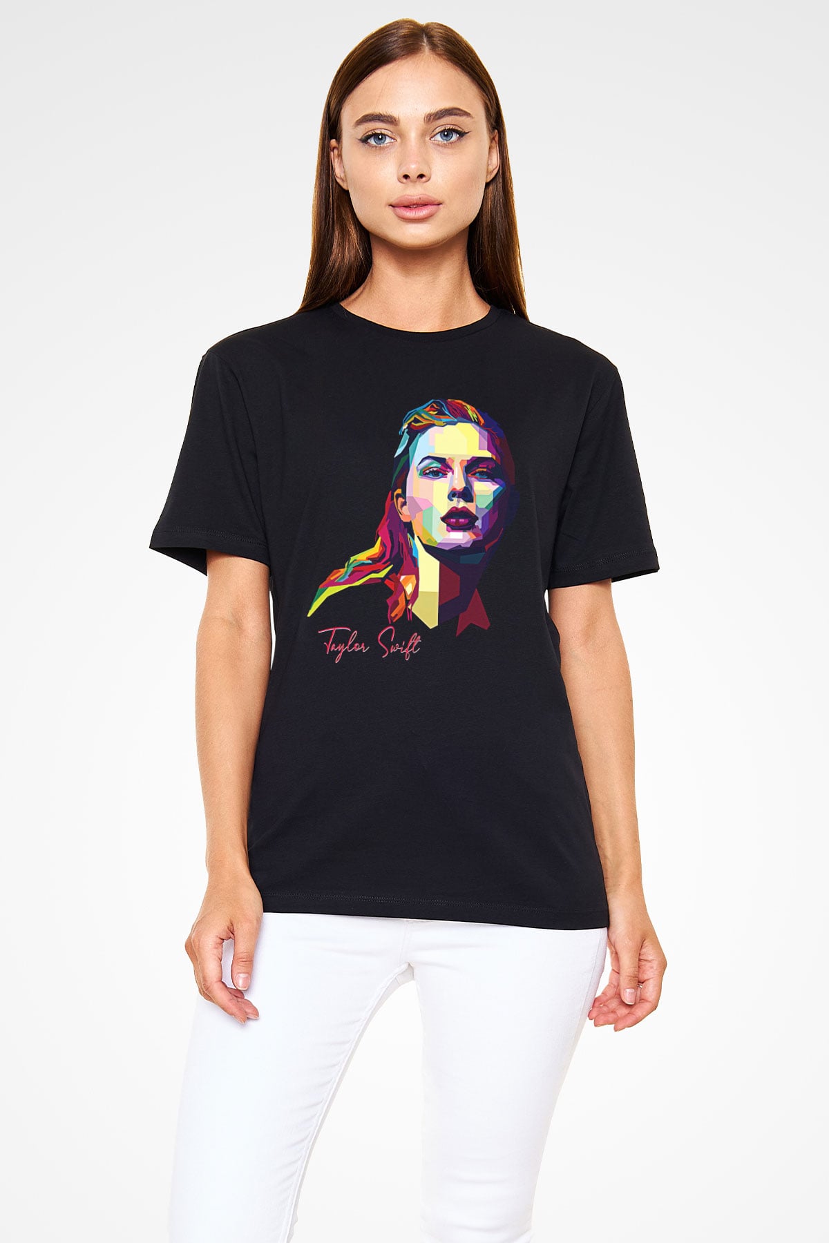 Taylor Swift Baskılı Baskılı Unisex Siyah Tişört - Tshirt