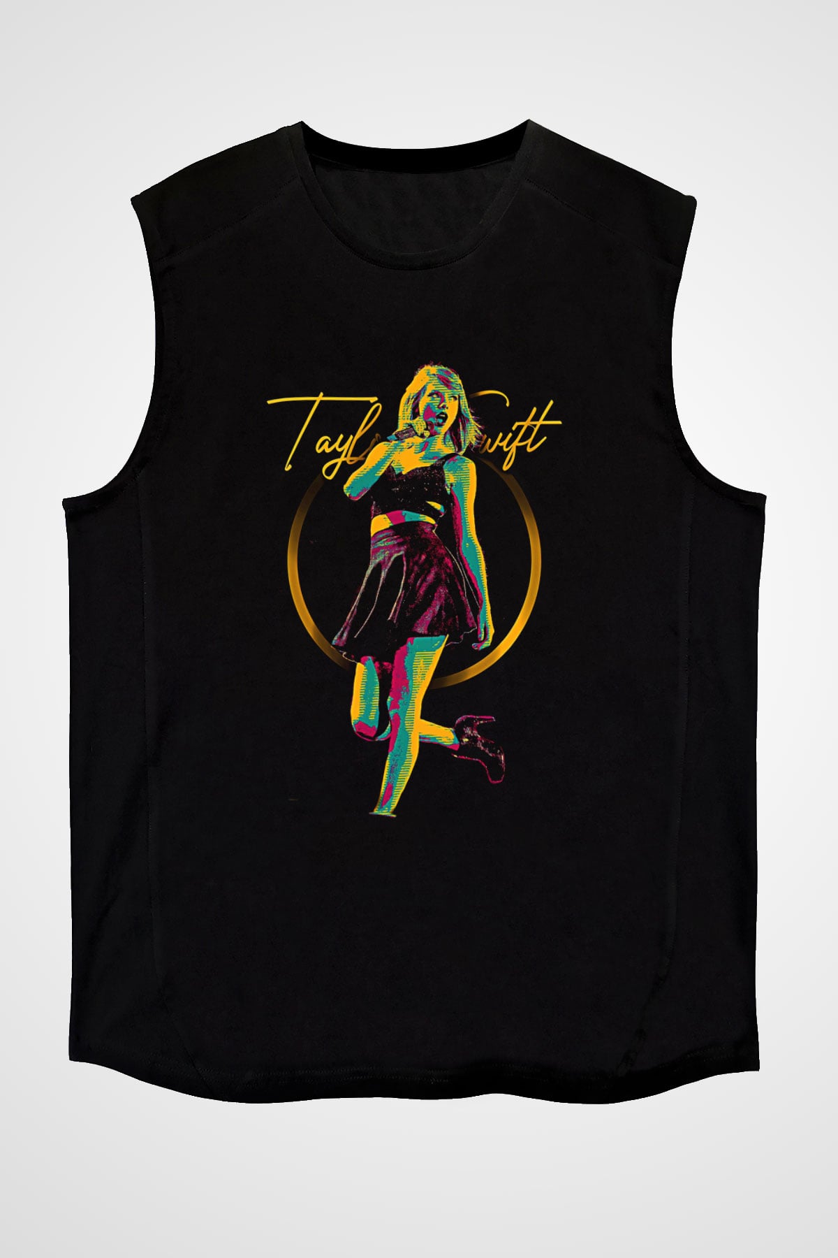 Taylor Swift Baskılı Baskılı Unisex Siyah Kolsuz Tişört - Tshirt
