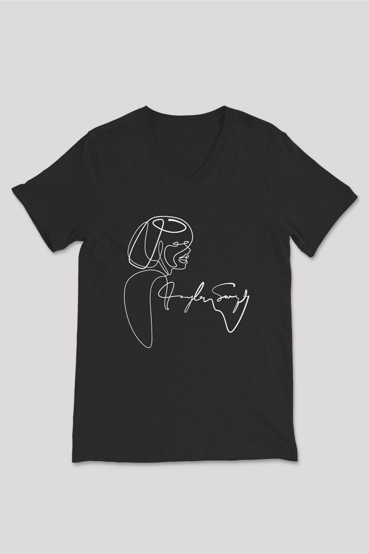 Taylor Swift Baskılı Baskılı Unisex Siyah V Yaka Tişört - Tshirt