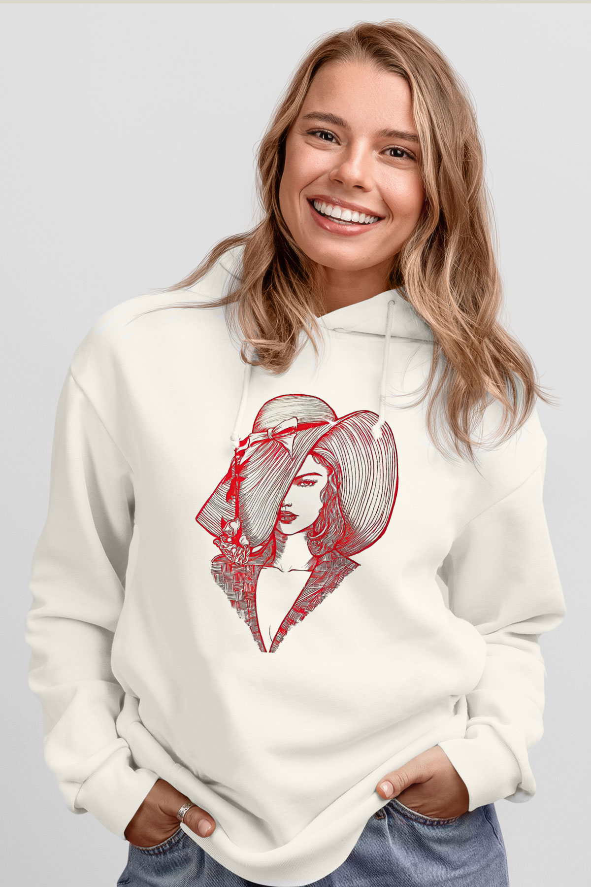 Taylor Swift Baskılı Beyaz Unisex Kapüşonlu Sweatshirt