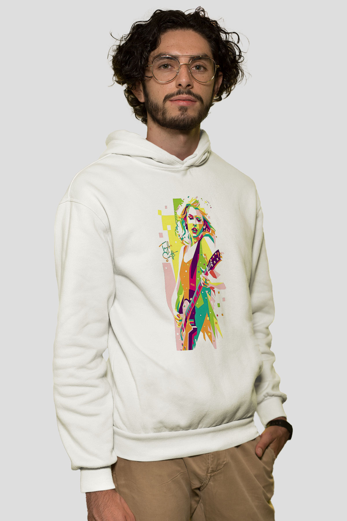 Taylor Swift Baskılı Beyaz Unisex Kapüşonlu Sweatshirt