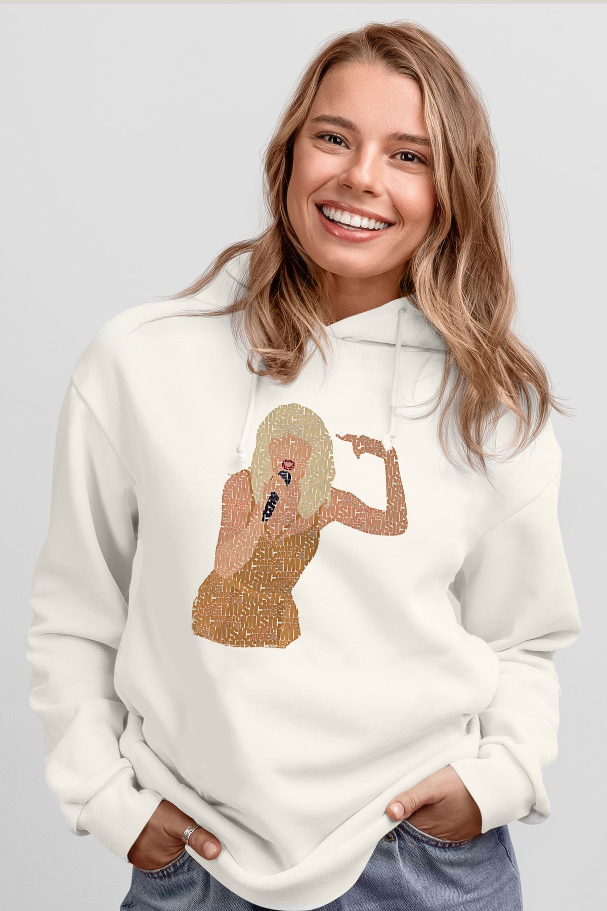 Taylor Swift Baskılı Beyaz Unisex Kapüşonlu Sweatshirt