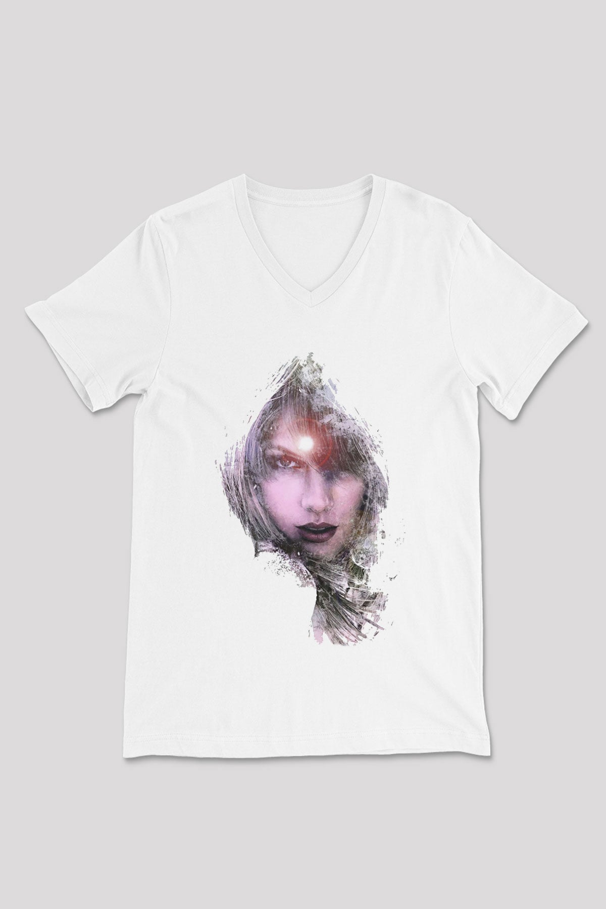 Taylor Swift Baskılı Beyaz Unisex V Yaka Tişört - Tshirt