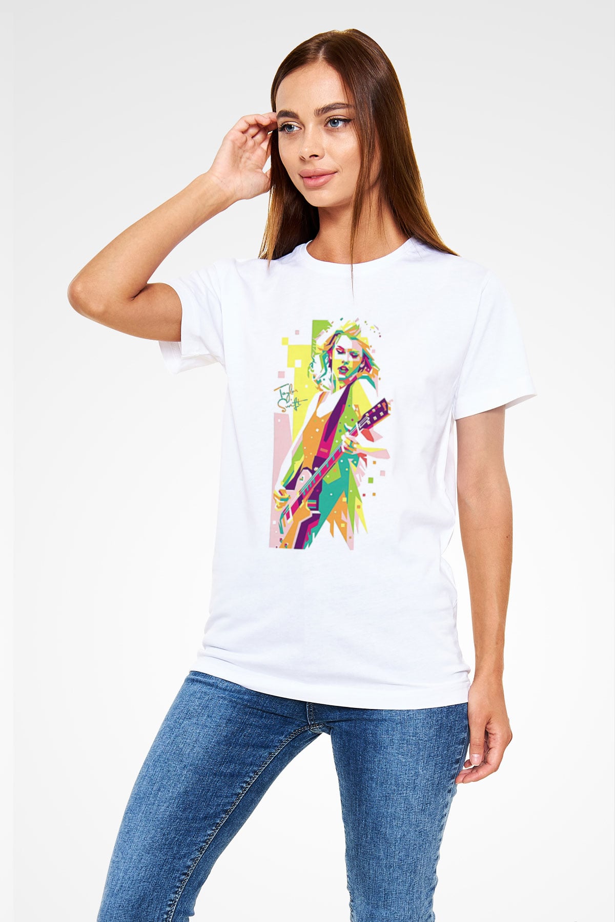 Taylor Swift Baskılı Unisex Beyaz Tişört - Tshirt