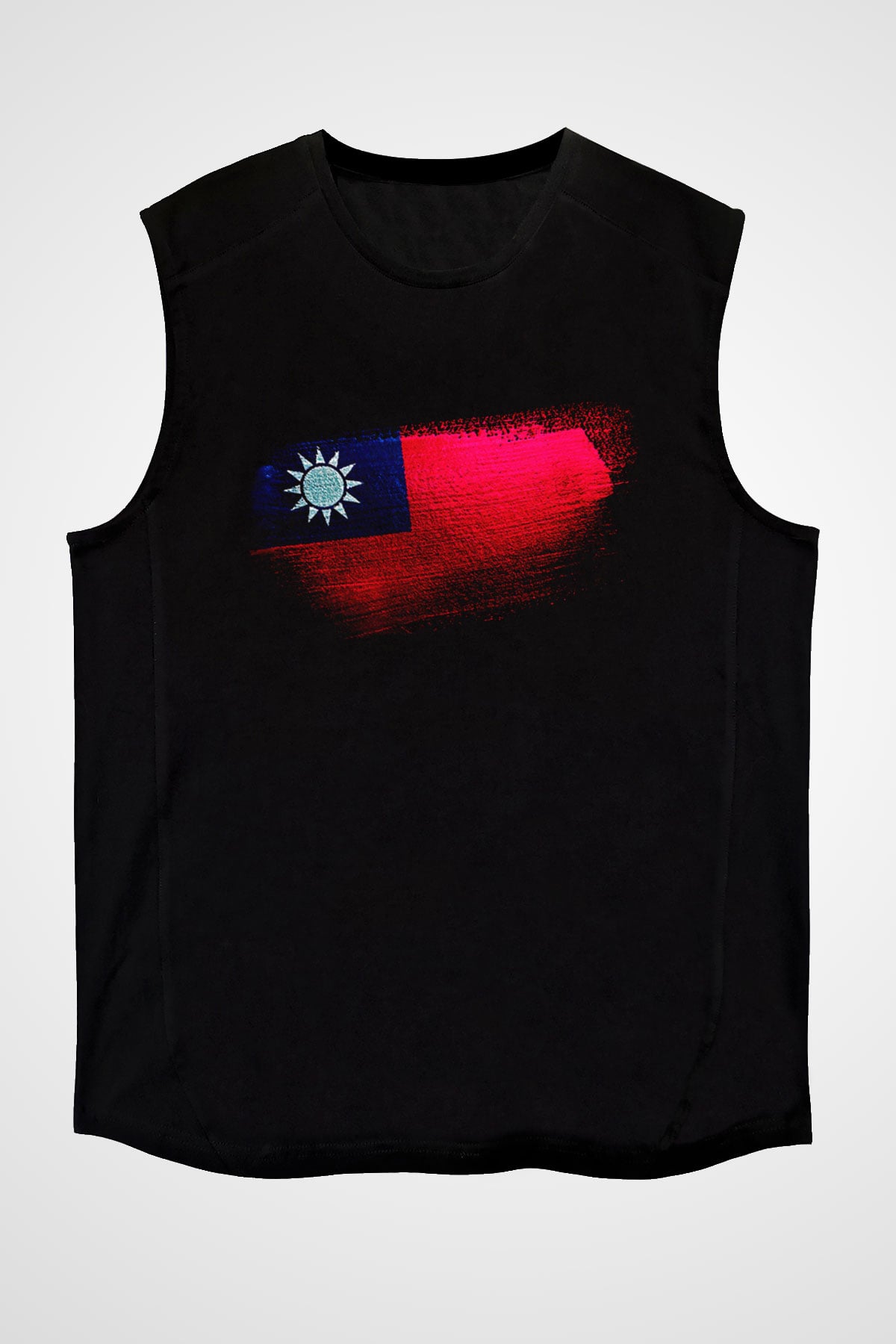 Tayvan - Taiwan Bayrağı Baskılı Unisex Siyah Kolsuz Tişört