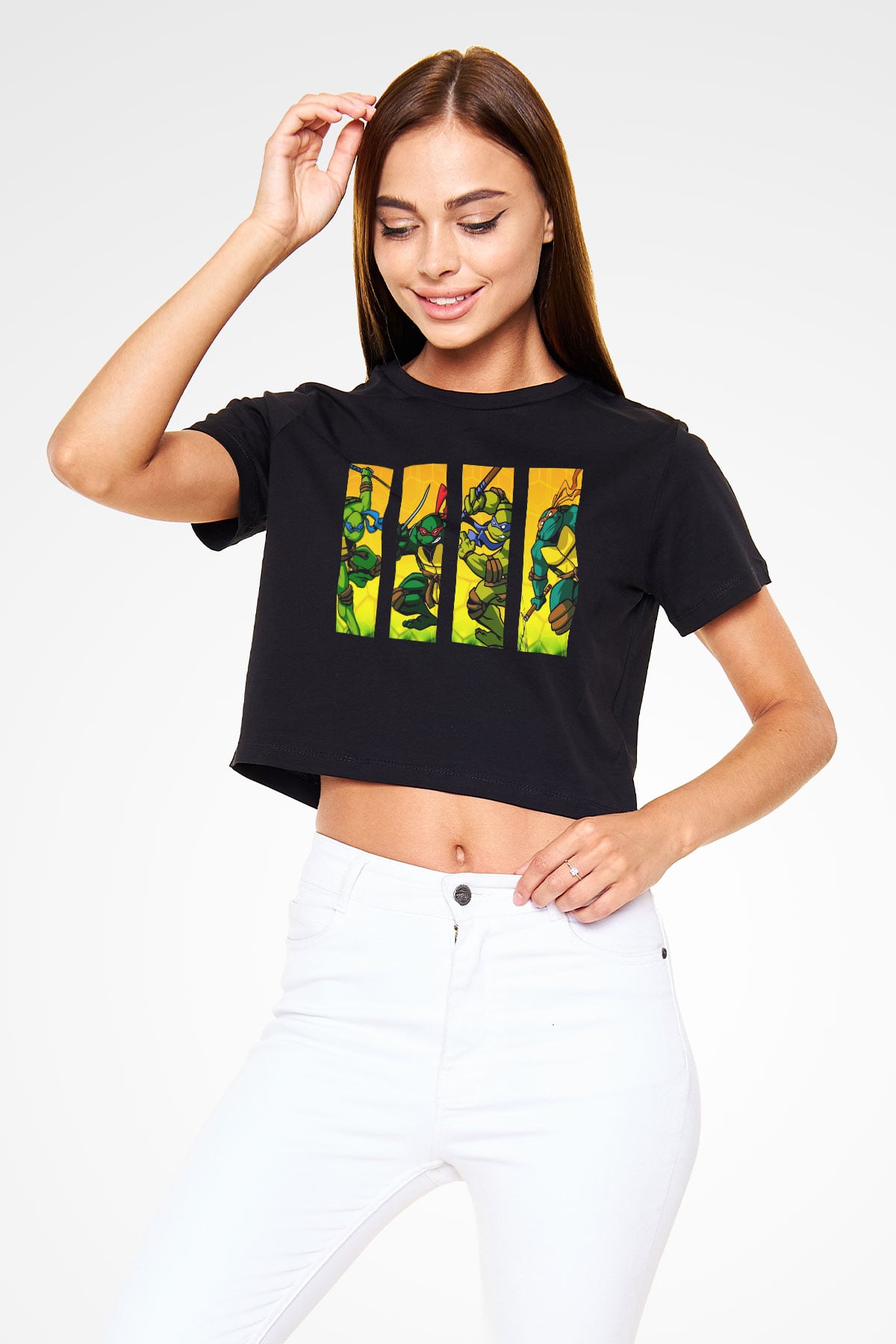Teenage Mutant Ninja Turtles Ninja Kaplumbağalar Siyah Crop Top Tişört