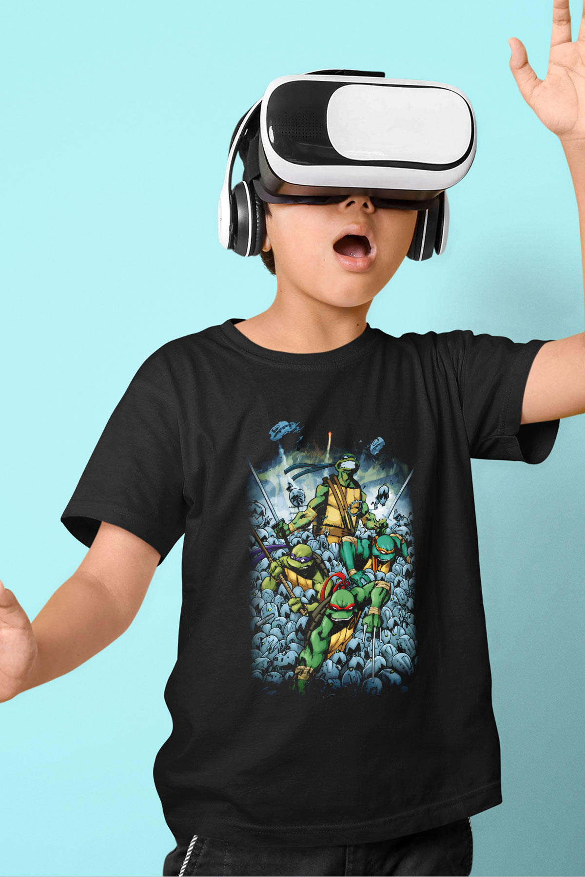 Teenage Mutant Ninja Turtles Ninja Kaplumbağalar Baskılı Siyah Unisex Çocuk Tişört