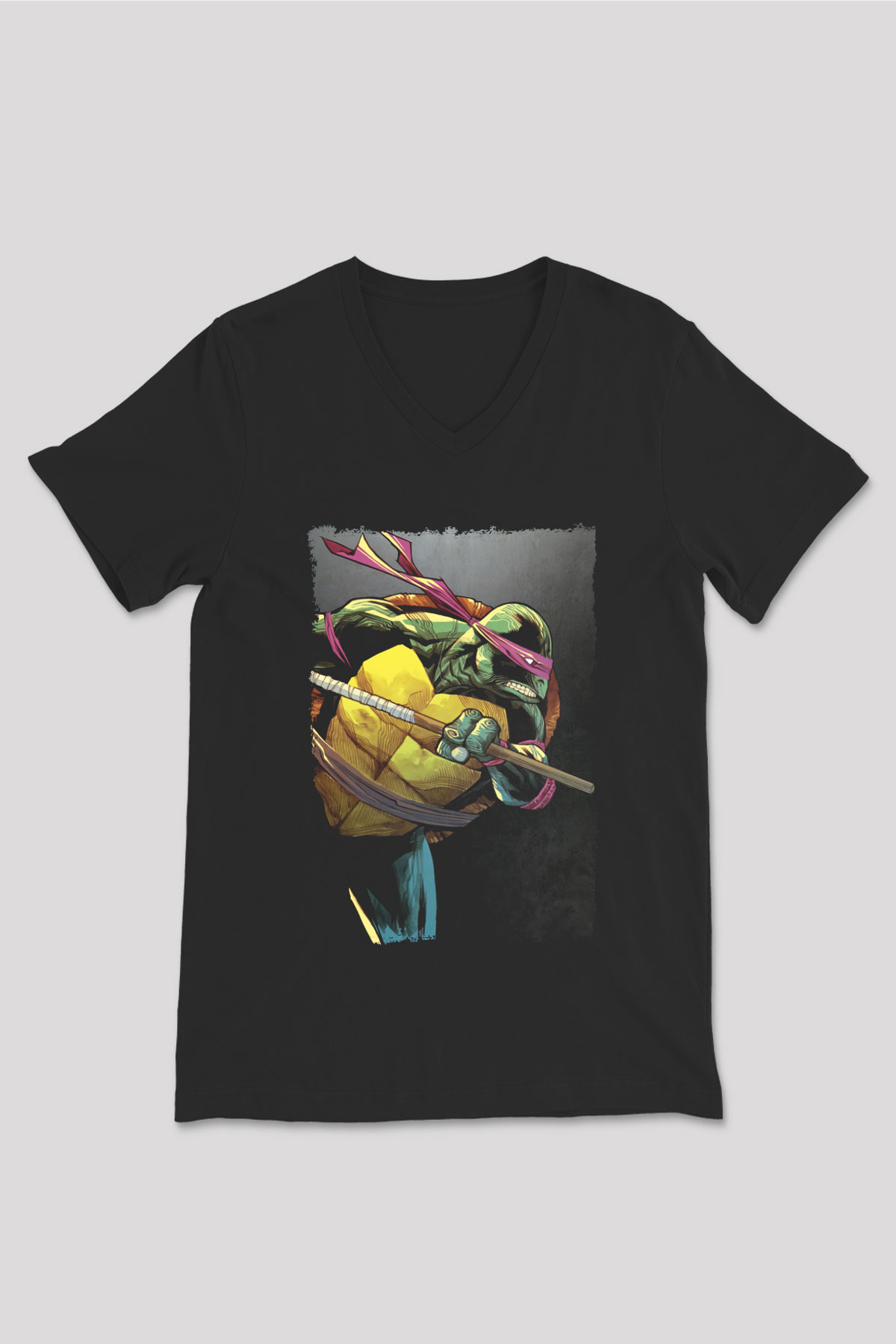 Teenage Mutant Ninja Turtles Ninja Kaplumbağalar Siyah Unisex V Yaka Tişört