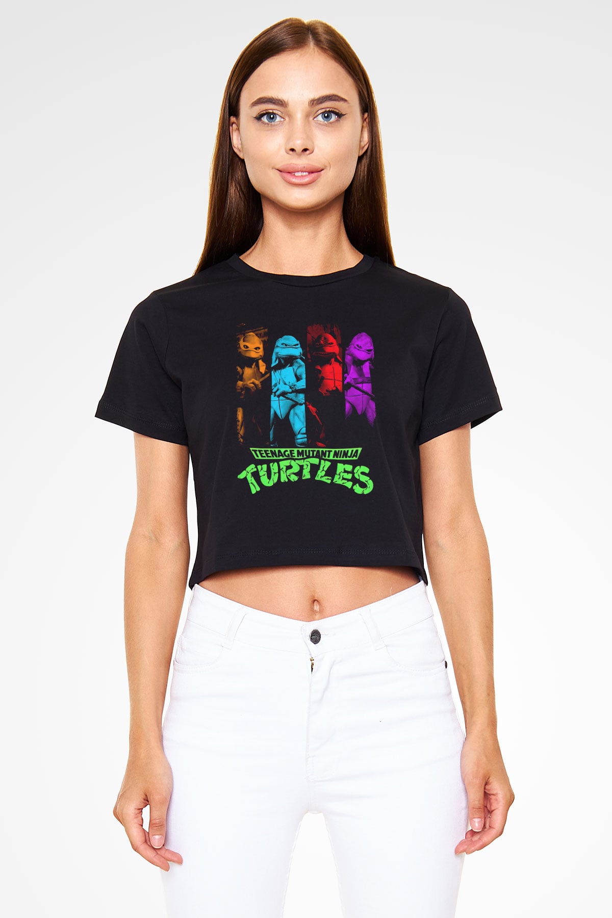 Teenage Mutant Ninja Turtles Ninja Kaplumbağalar Siyah   Crop Top Tişört
