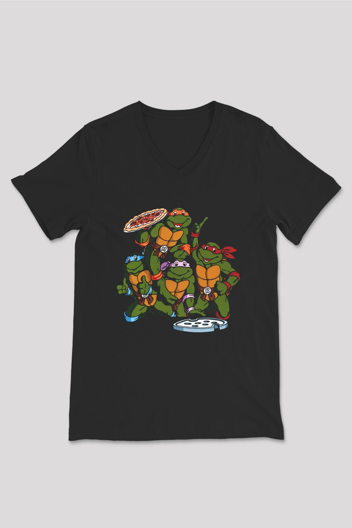 Teenage Mutant Ninja Turtles Ninja Kaplumbağalar Siyah Unisex V Yaka Tişört