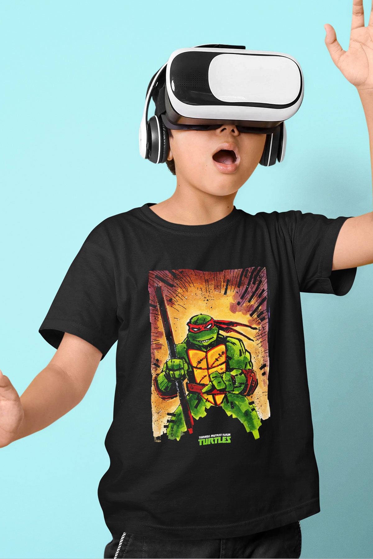 Teenage Mutant Ninja Turtles Ninja Kaplumbağalar Baskılı Siyah Unisex Çocuk Tişört