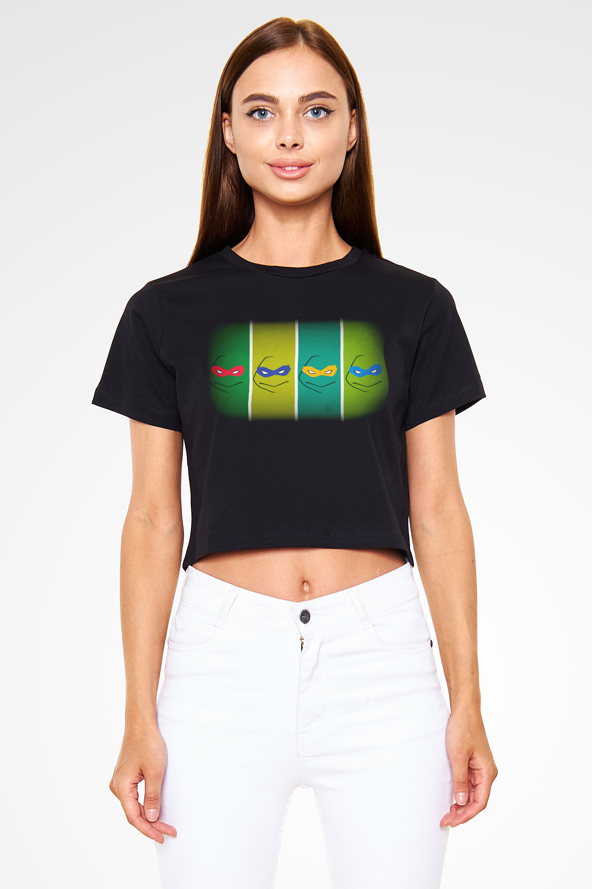 Teenage Mutant Ninja Turtles Ninja Kaplumbağalar Siyah Crop Top Tişört