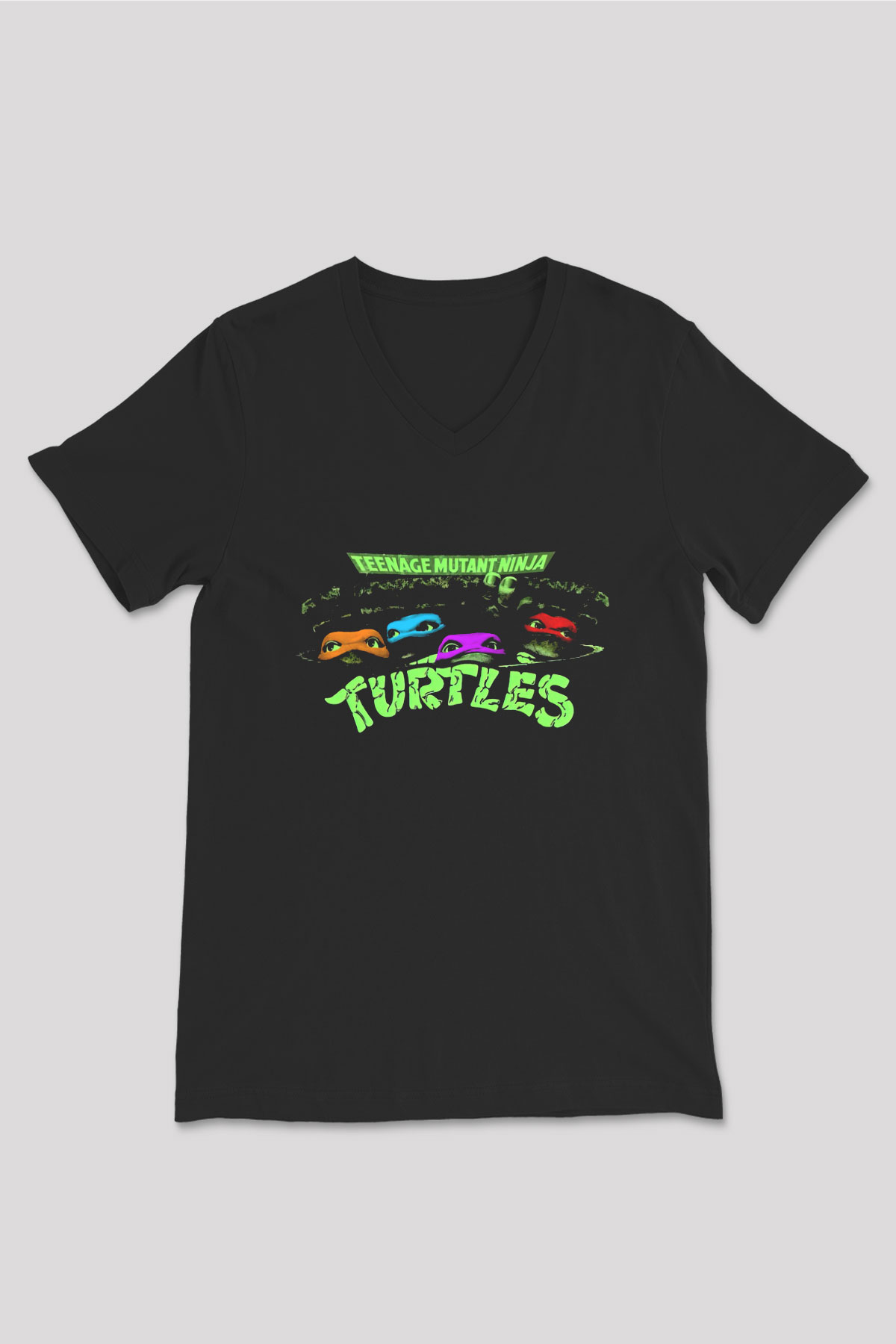 Teenage Mutant Ninja Turtles Ninja Kaplumbağalar Siyah Unisex  V Yaka Tişört