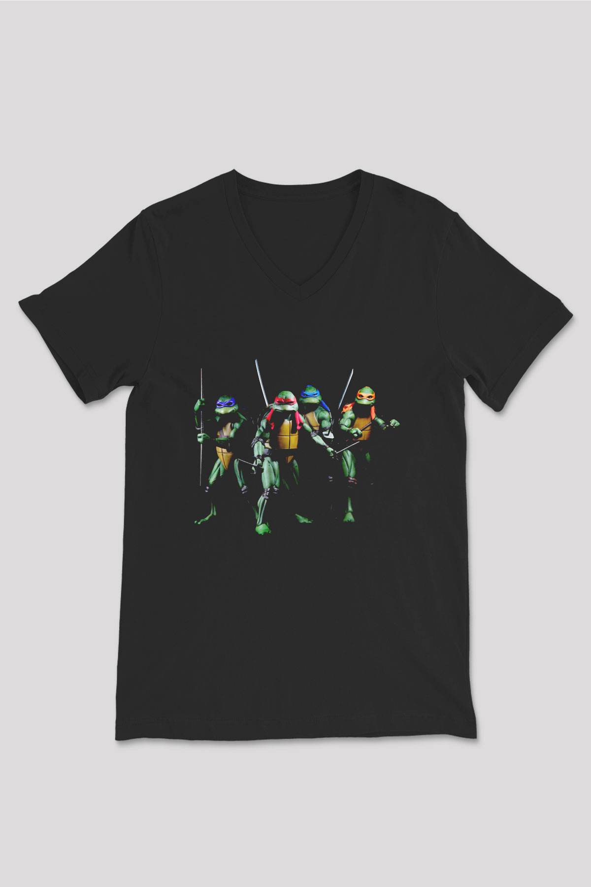 Teenage Mutant Ninja Turtles Ninja Kaplumbağalar Siyah Unisex  V Yaka Tişört