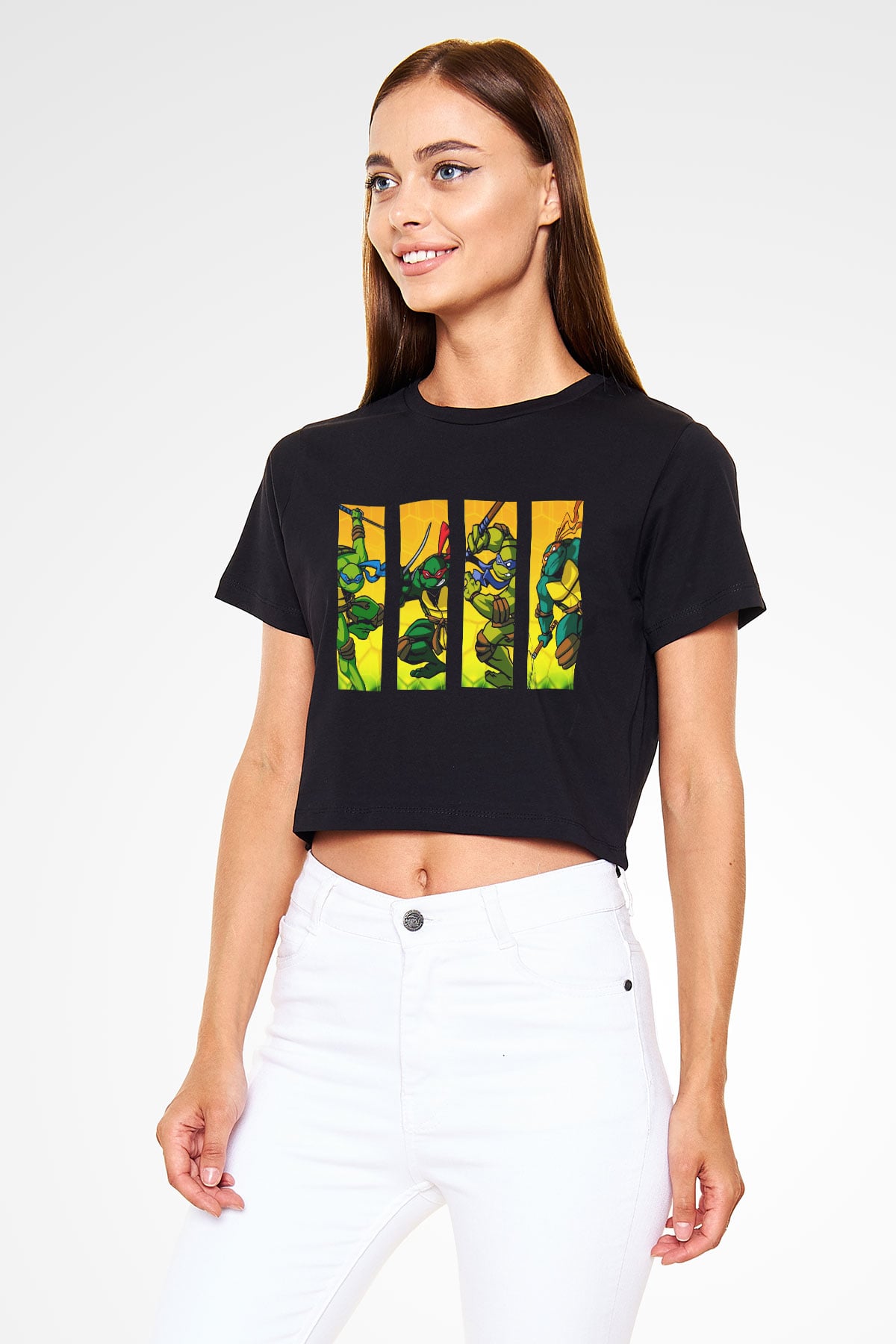 Teenage Mutant Ninja Turtles Ninja Kaplumbağalar Siyah Crop Top Tişört